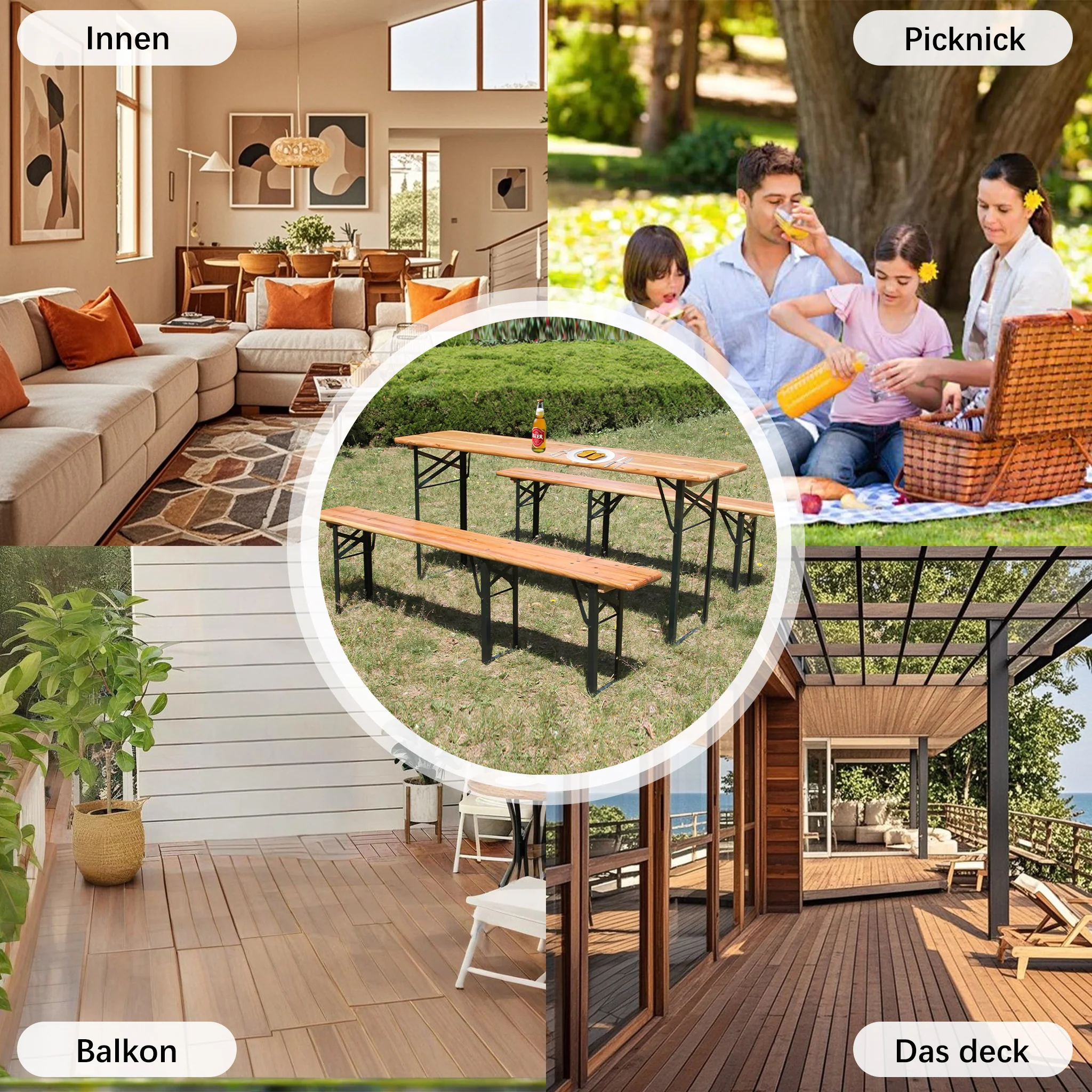 Foldable Beer Garden Set 3-Piece 175cm Space-Saving - Solid Pine - Image 6