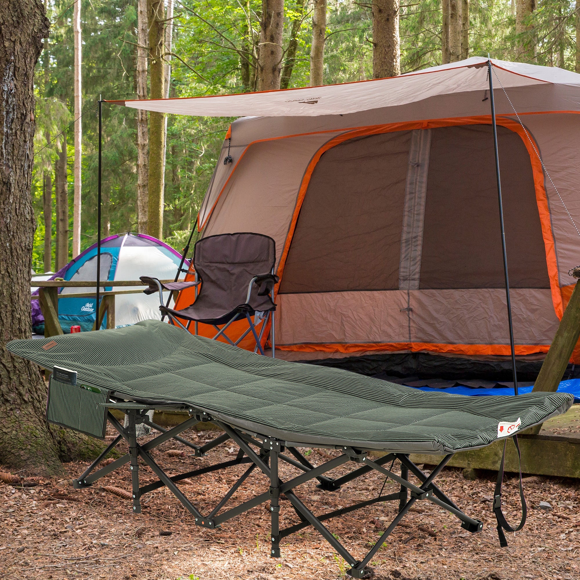 Foldable Camp Bed, Padded with Carry Bag and Cup Holder, Grey