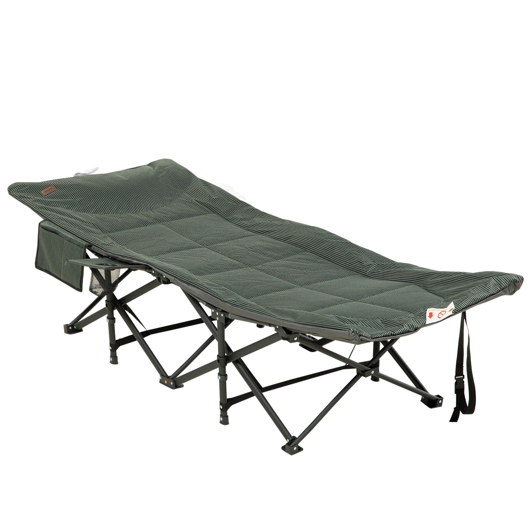 Foldable Camp Bed, Padded with Carry Bag and Cup Holder, Grey - Image 2