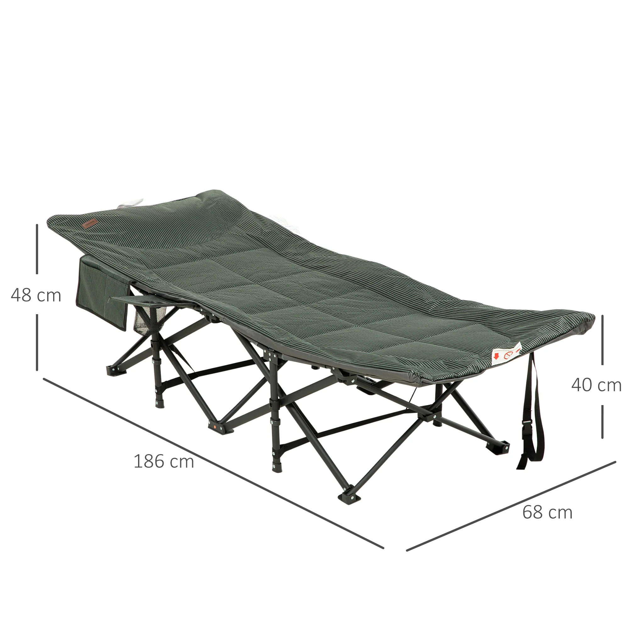 Foldable Camp Bed, Padded with Carry Bag and Cup Holder, Grey - Image 3