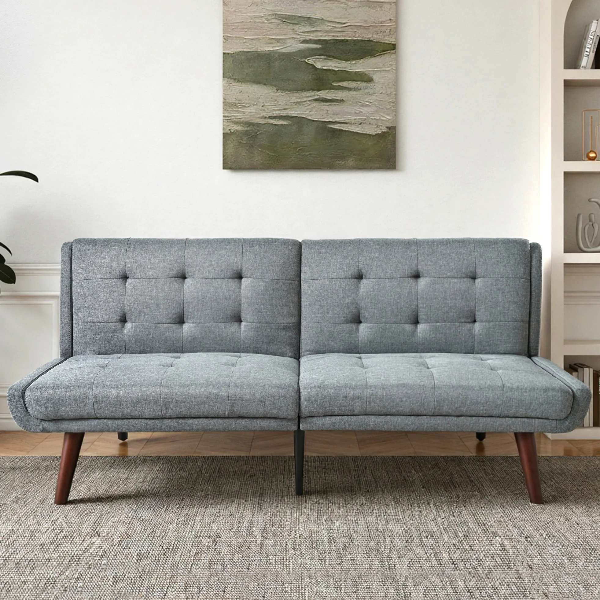 Foldable Futon Sofa Bed 146cm 5-Position Adjustable Backrest - Grey