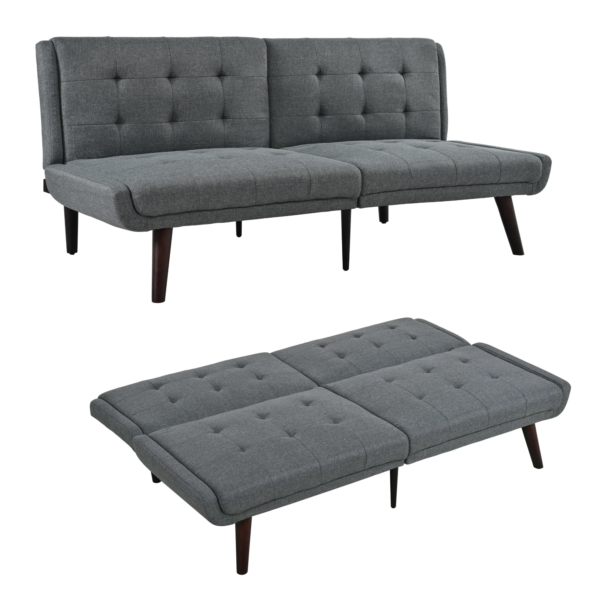 Foldable Futon Sofa Bed 146cm 5-Position Adjustable Backrest - Grey - Image 2