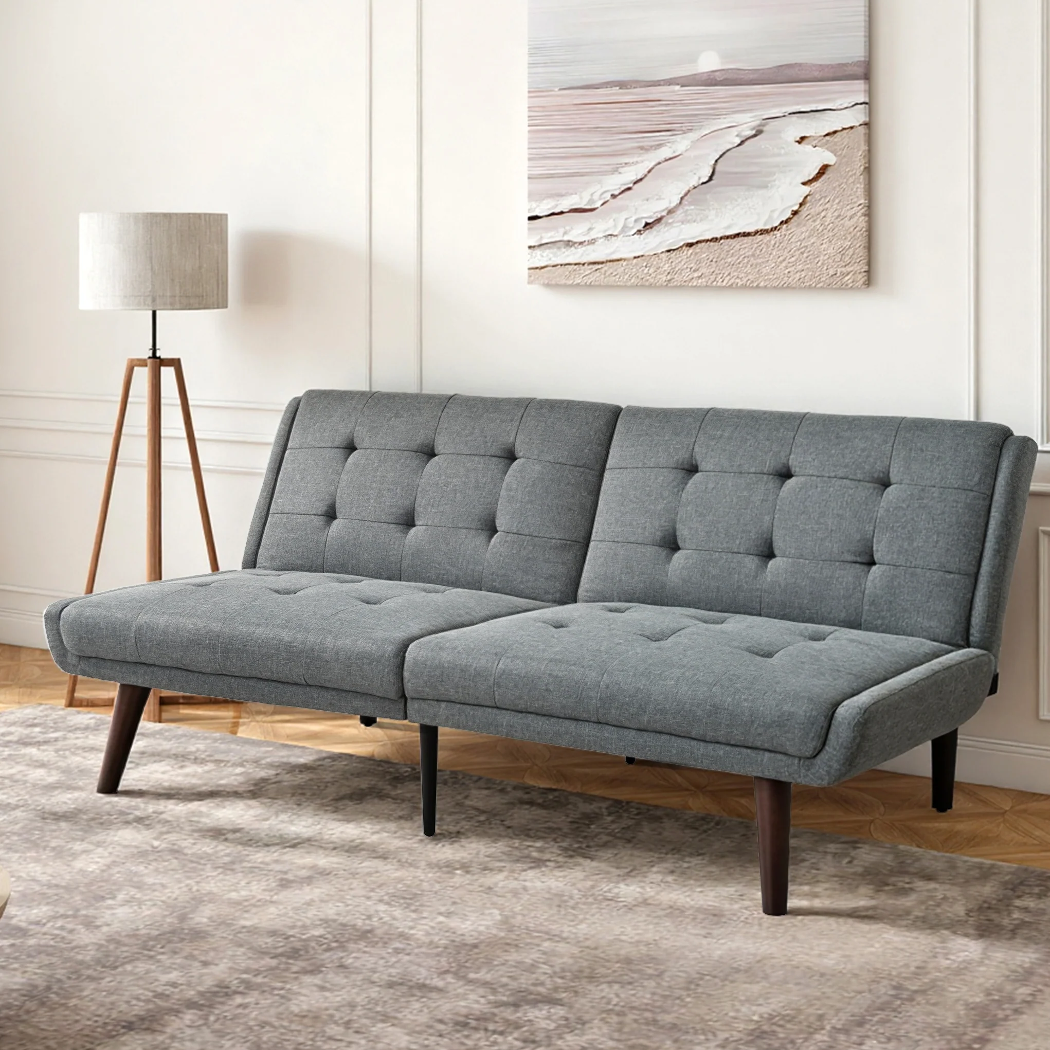 Foldable Futon Sofa Bed 146cm 5-Position Adjustable Backrest - Grey - Image 5