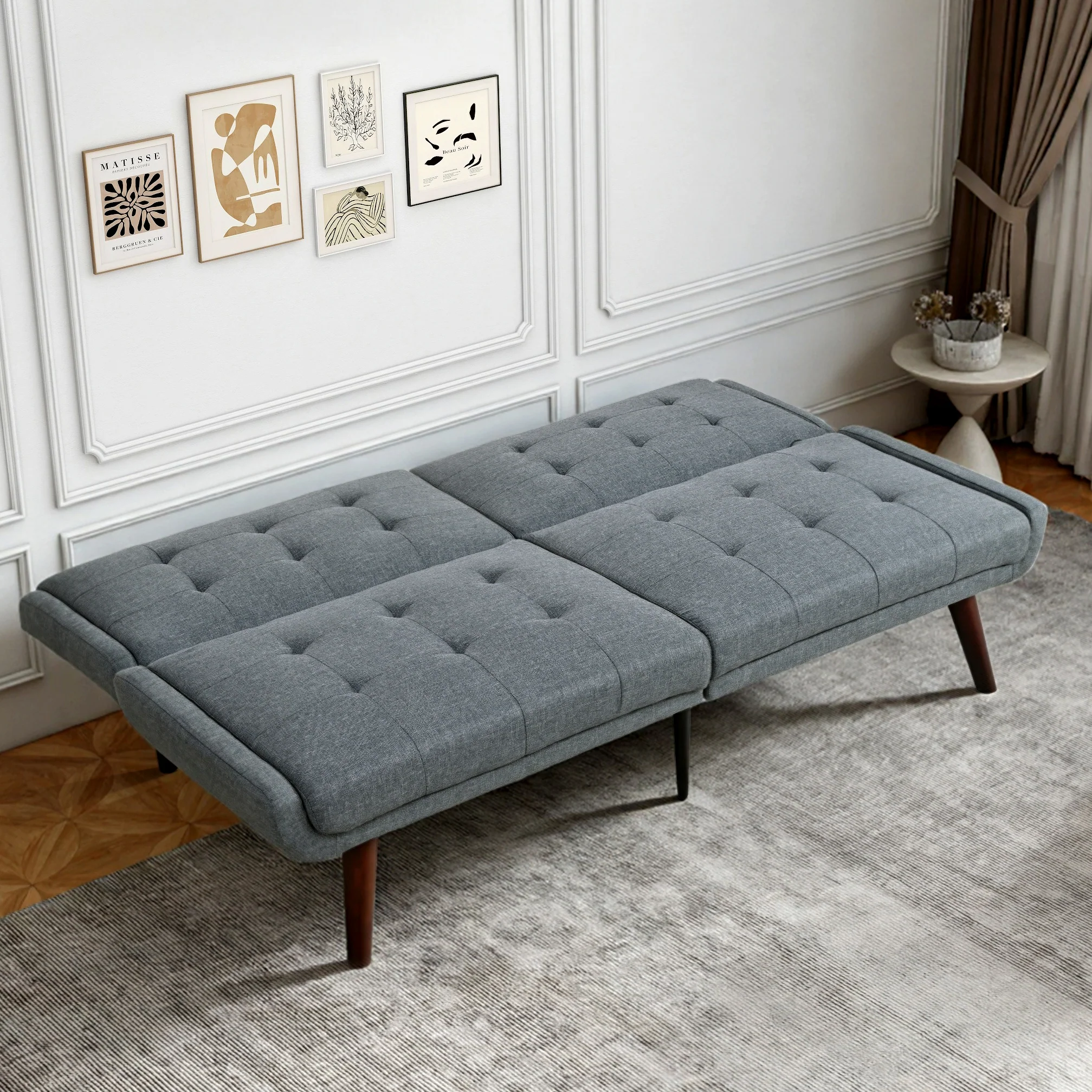 Foldable Futon Sofa Bed 146cm 5-Position Adjustable Backrest - Grey - Image 6
