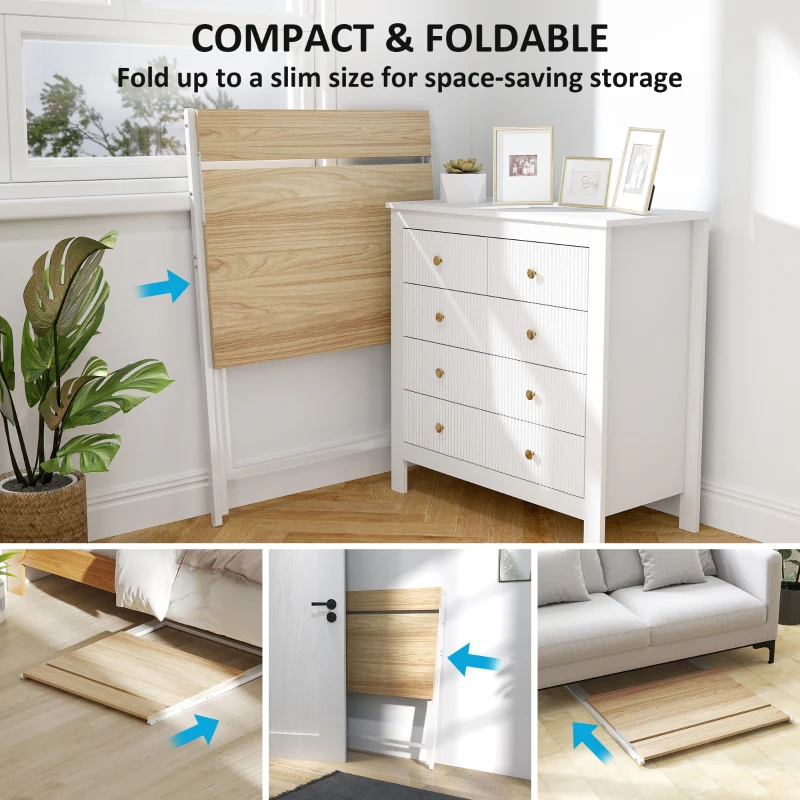 Folding Computer Desk, 81.5 cm with Monitor Shelf - Natural Wood Finish - Image 4