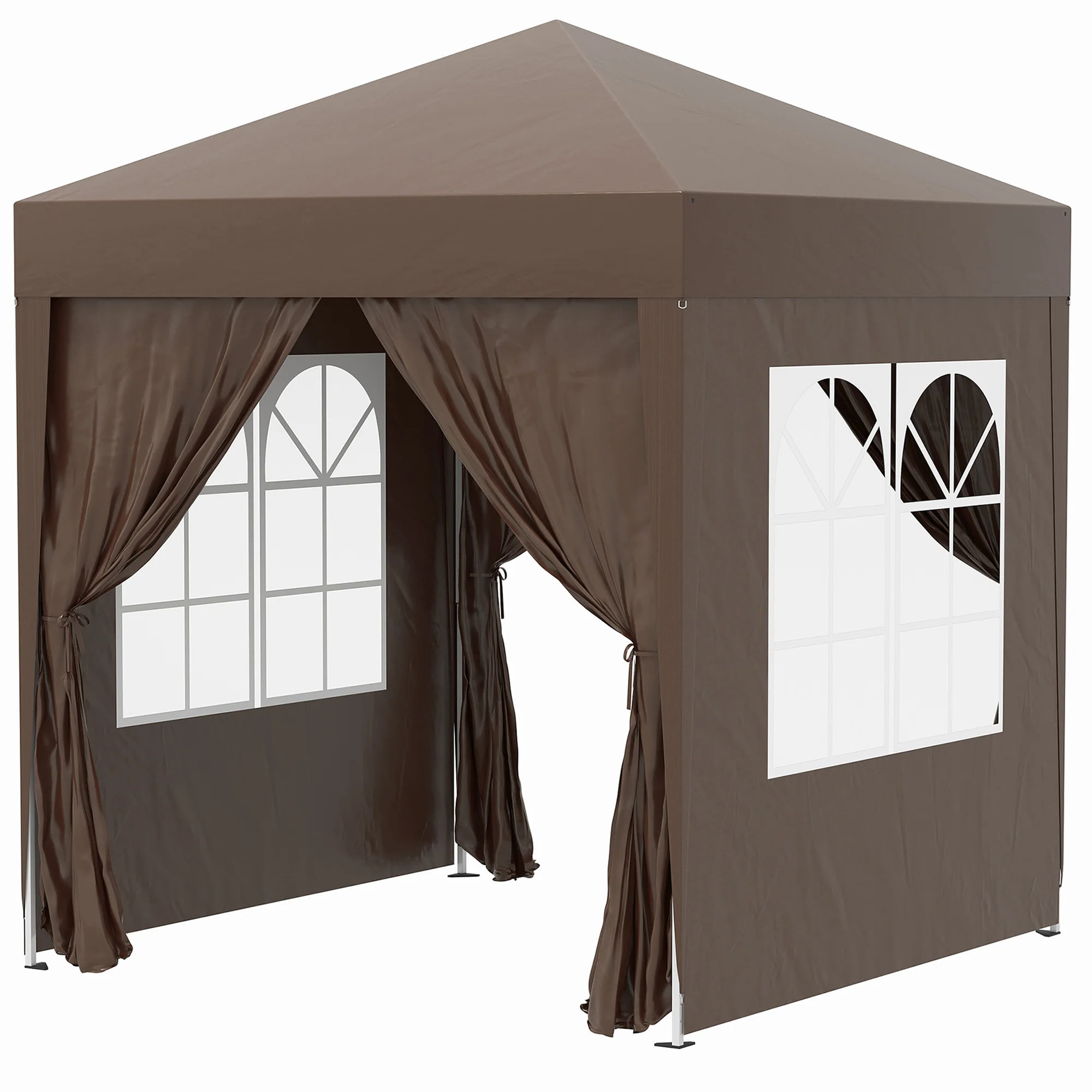Folding Pavilion 2x2m UV Protection Side Panels Windows Oxford Fabric Brown - Image 2