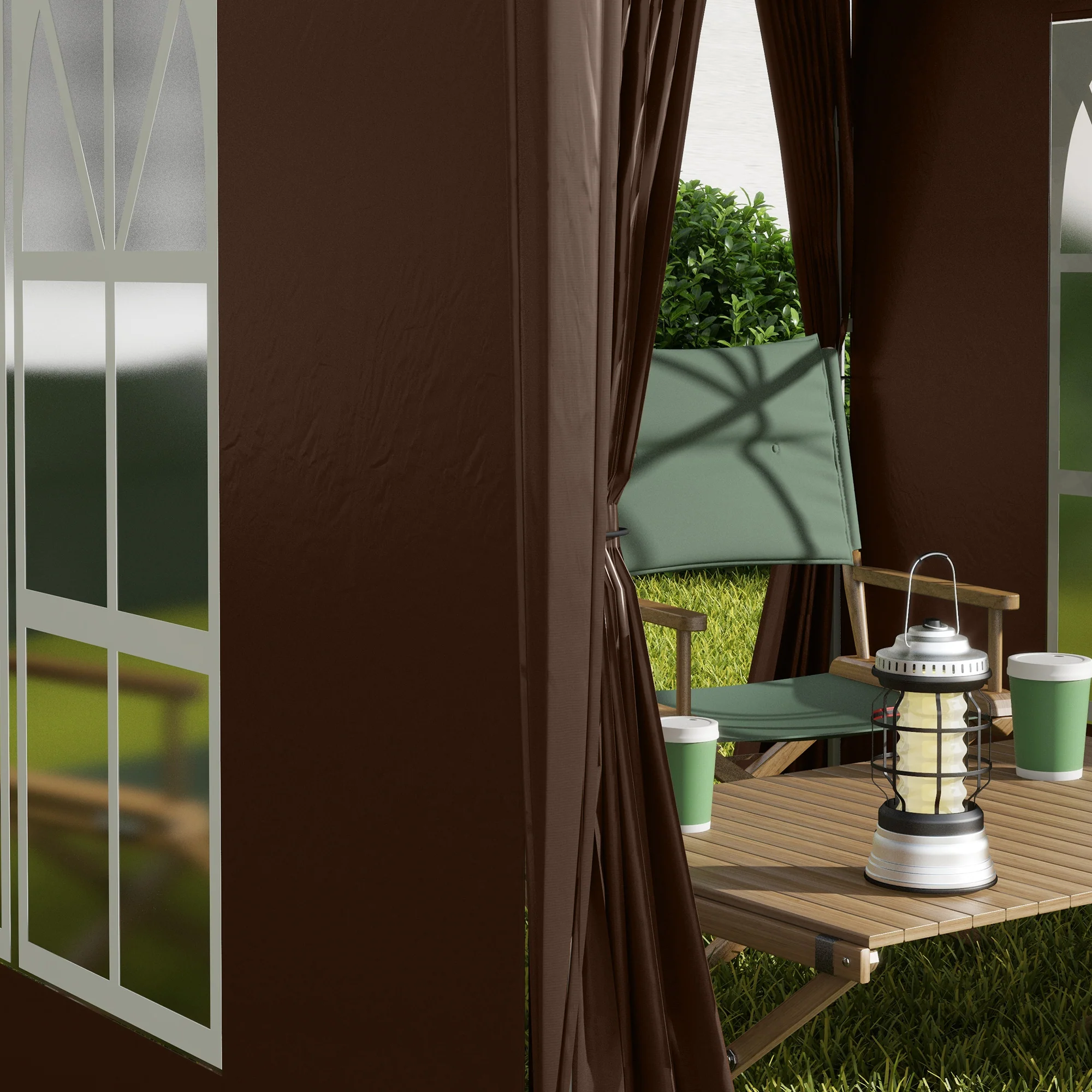 Folding Pavilion 2x2m UV Protection Side Panels Windows Oxford Fabric Brown - Image 8