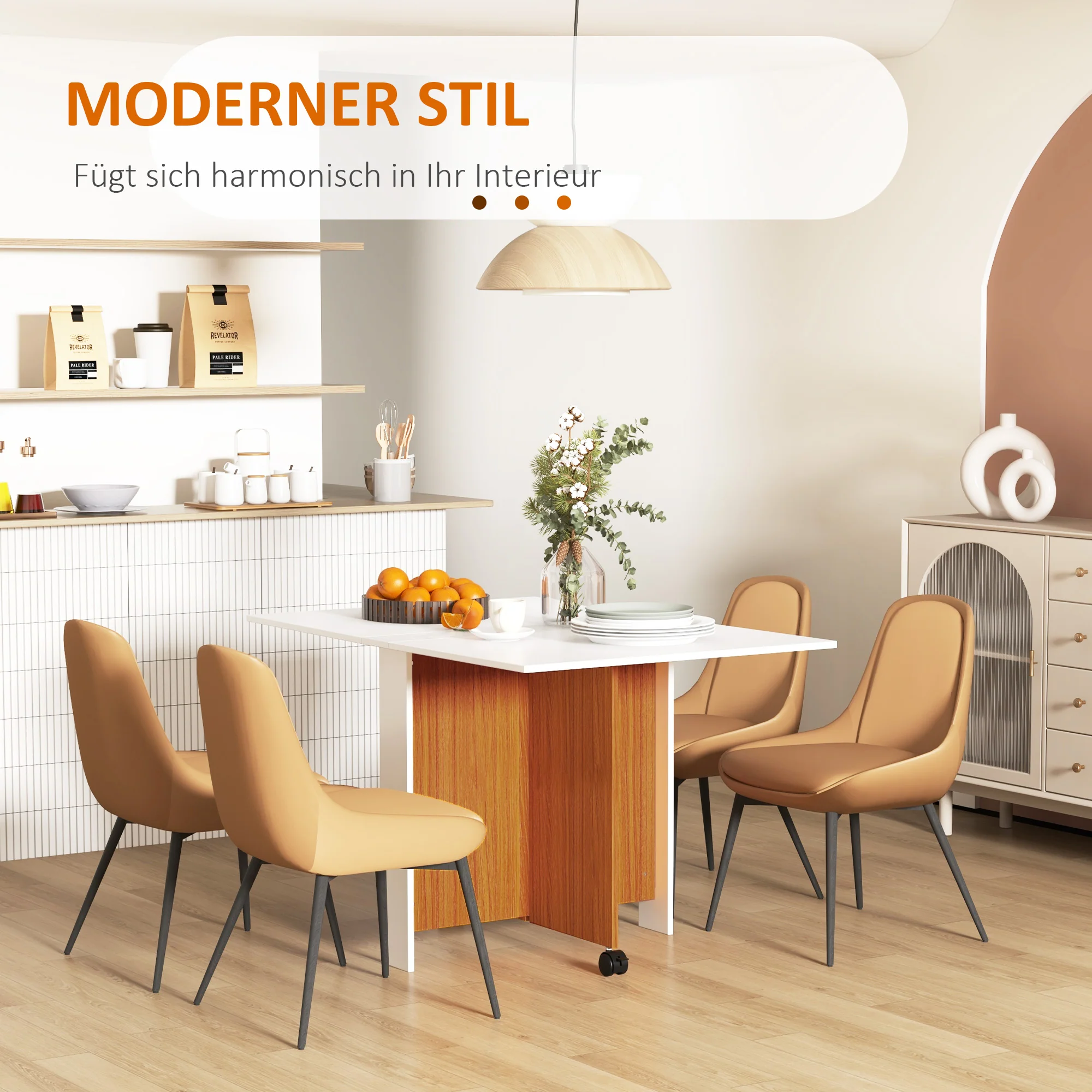 Folding table mobile dining table with folding worktop and castors in white - Image 6