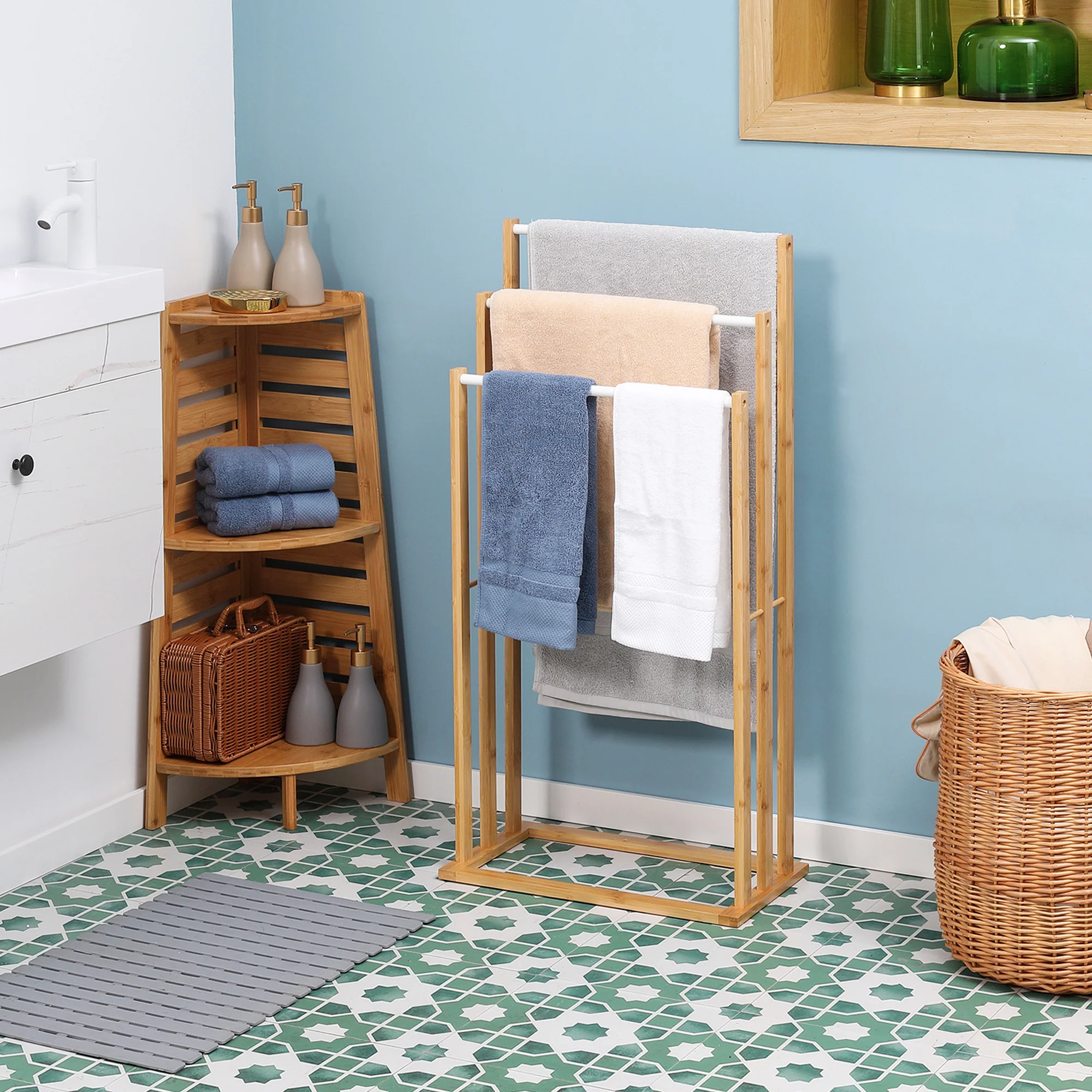 Freestanding Towel Rack 3 Bars 48x25.8x94cm Bamboo Natural