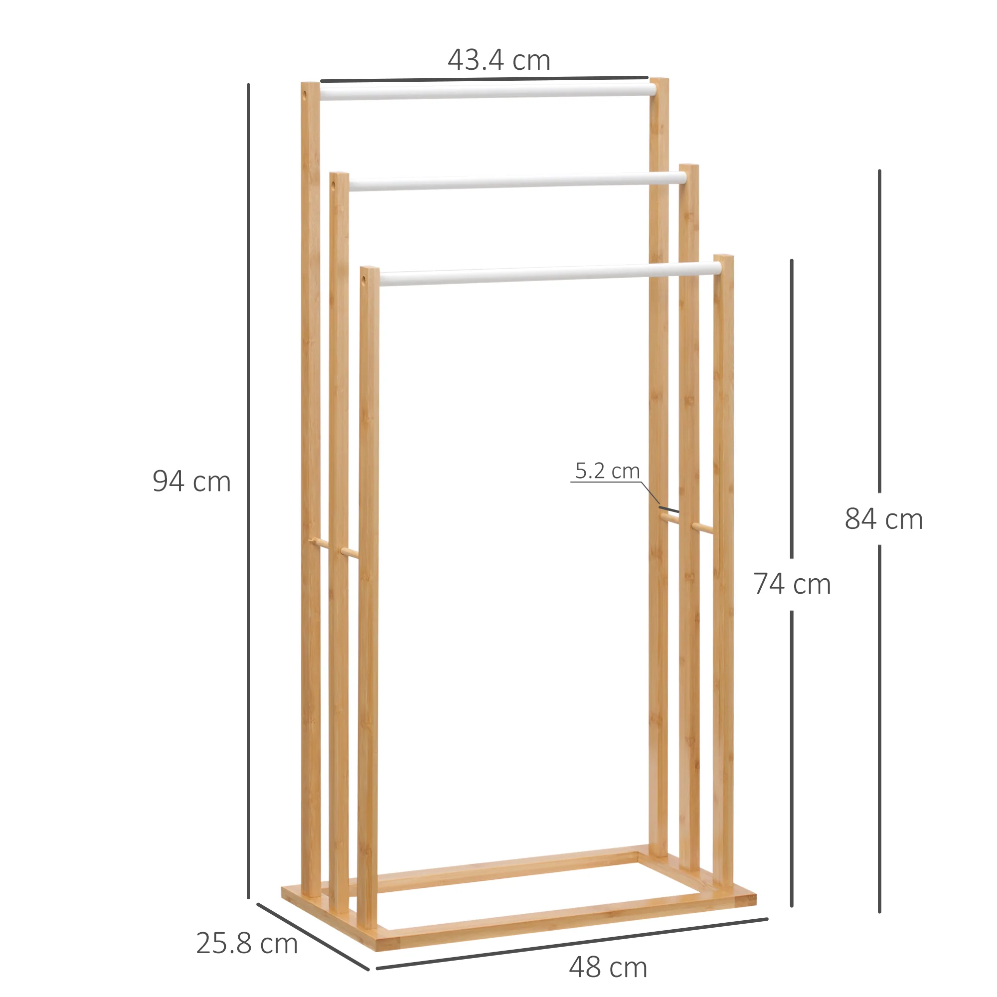 Freestanding Towel Rack 3 Bars 48x25.8x94cm Bamboo Natural - Image 3