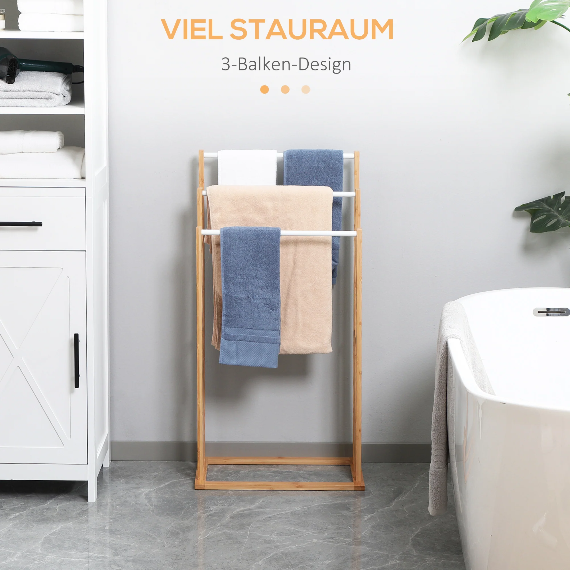Freestanding Towel Rack 3 Bars 48x25.8x94cm Bamboo Natural - Image 4