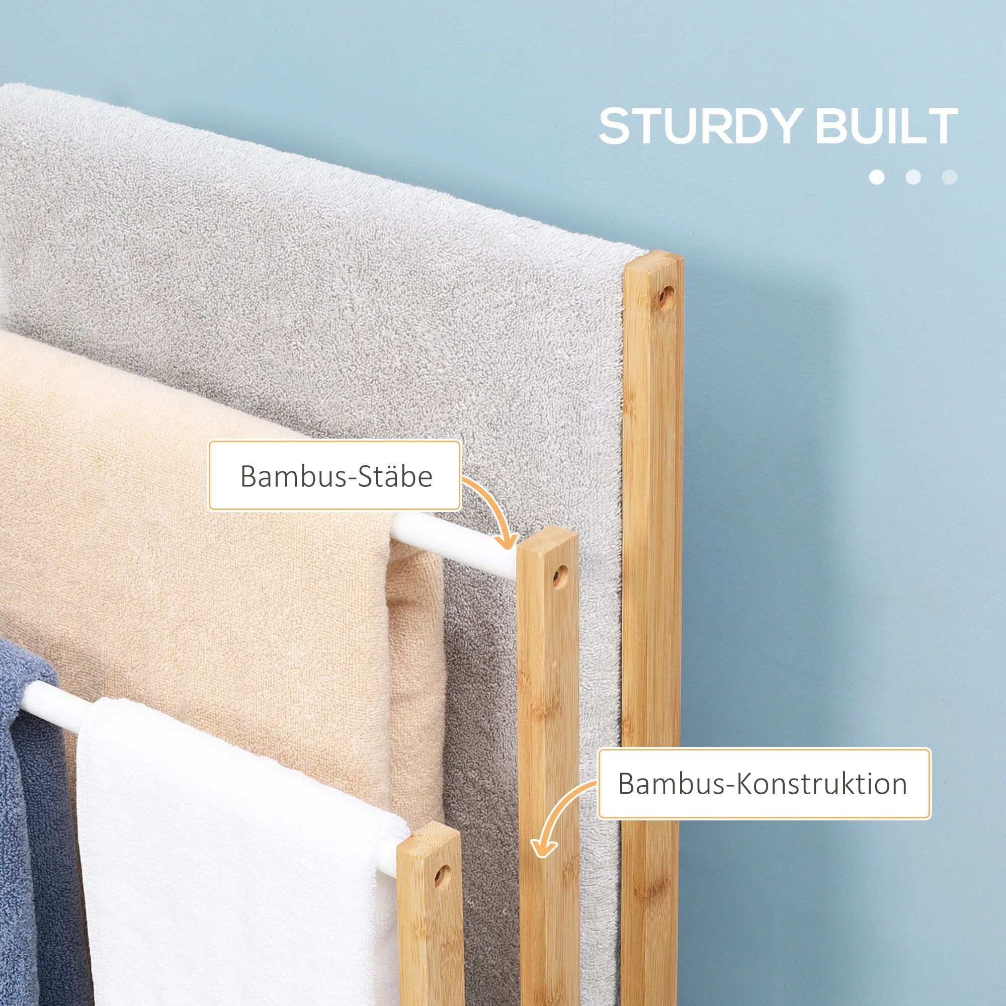 Freestanding Towel Rack 3 Bars 48x25.8x94cm Bamboo Natural - Image 5