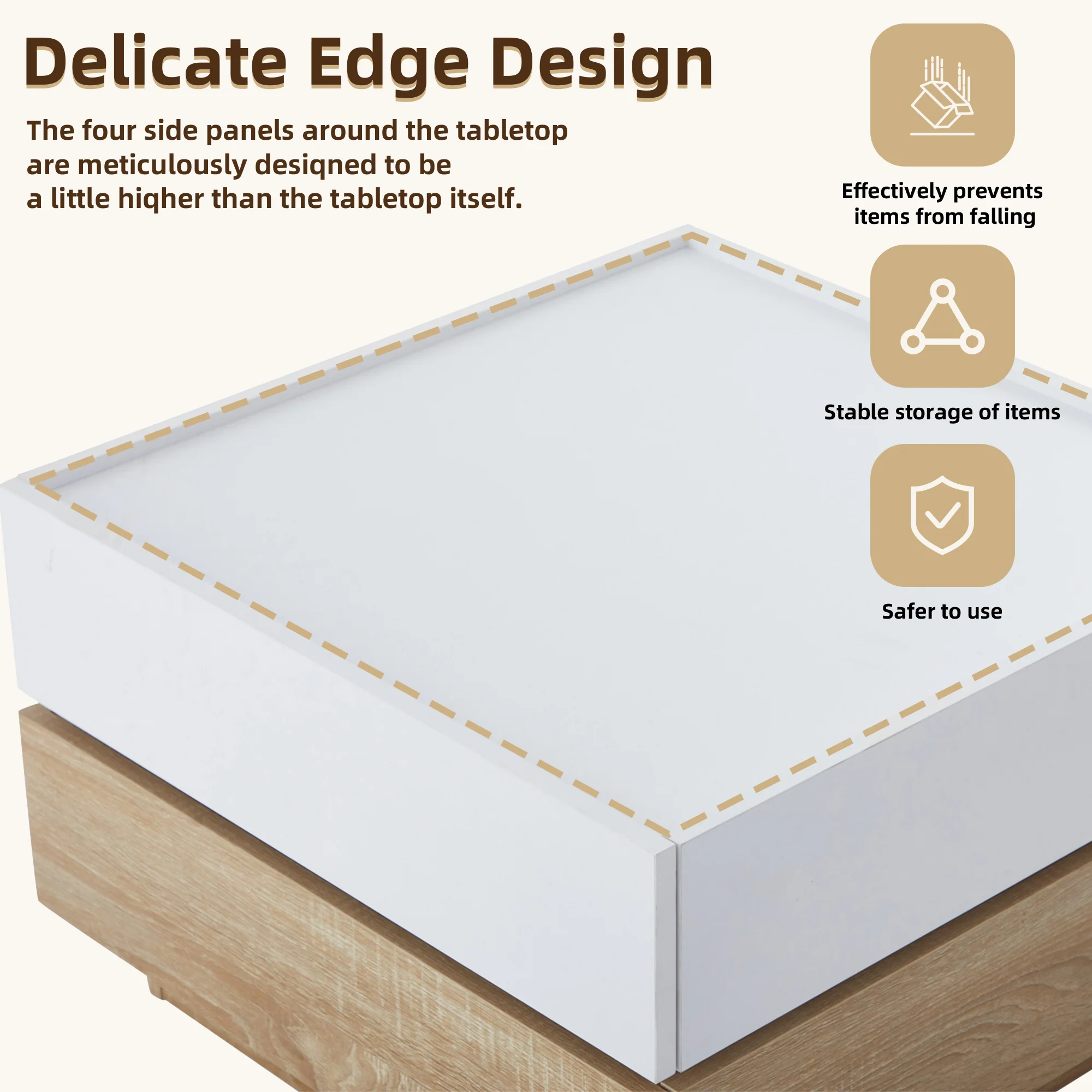 Functional coffee table, 360° rotatable with 2 levels storage, walnut frame white - Image 12