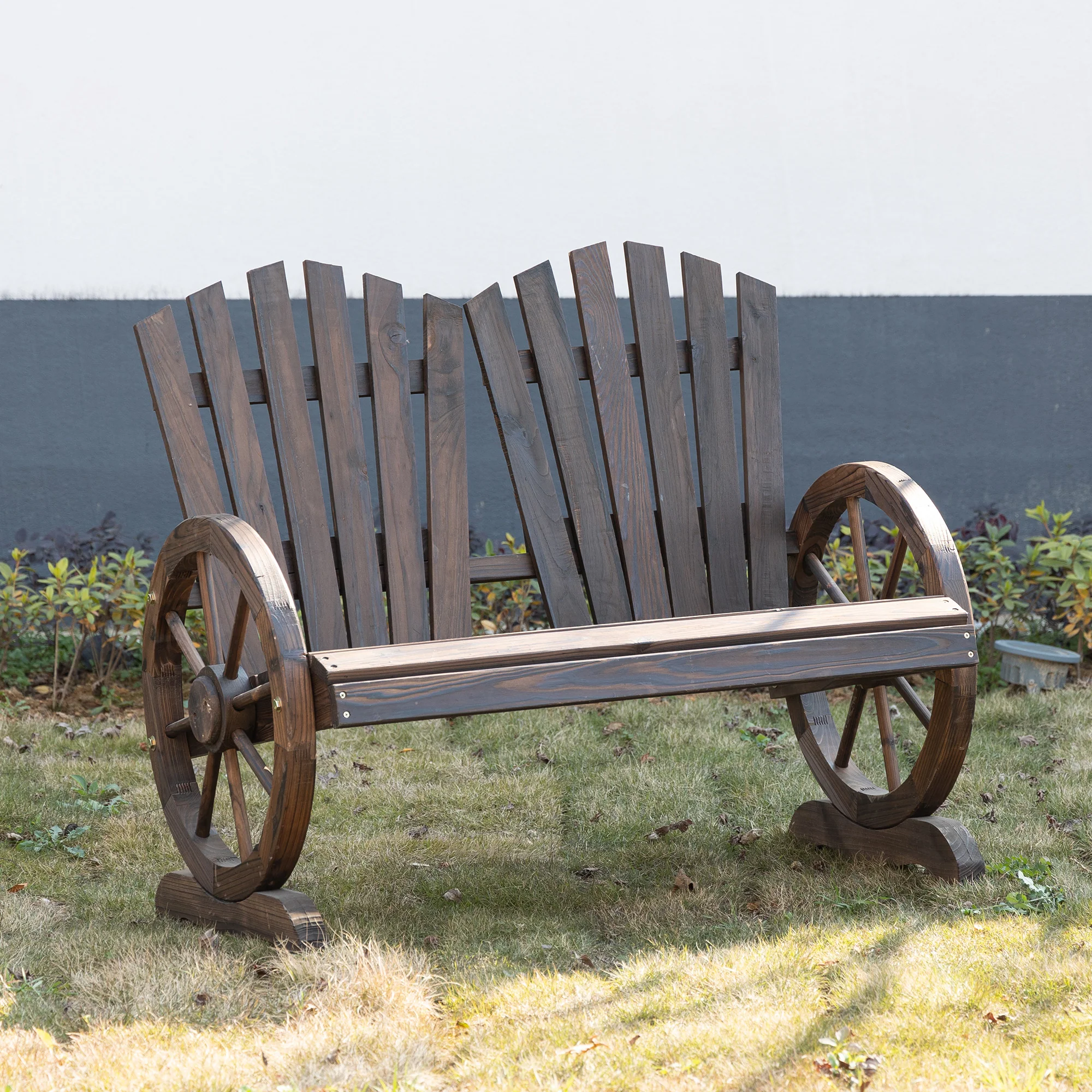 Garden Bench with Armrests, Solid Wood, Dark Brown