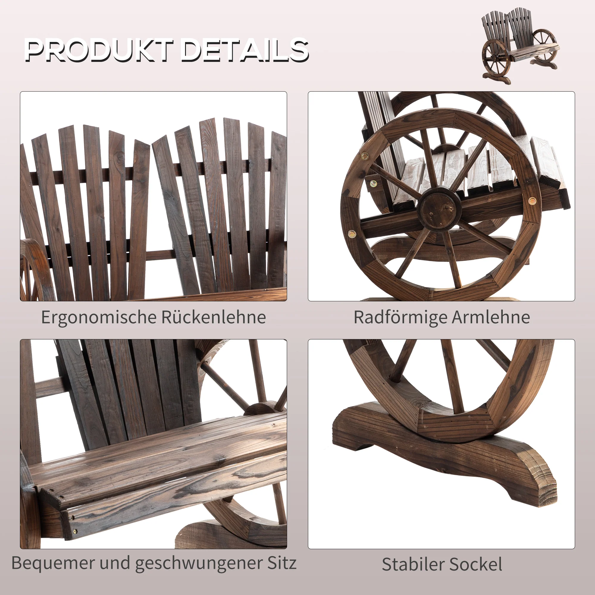 Garden Bench with Armrests, Solid Wood, Dark Brown - Image 4