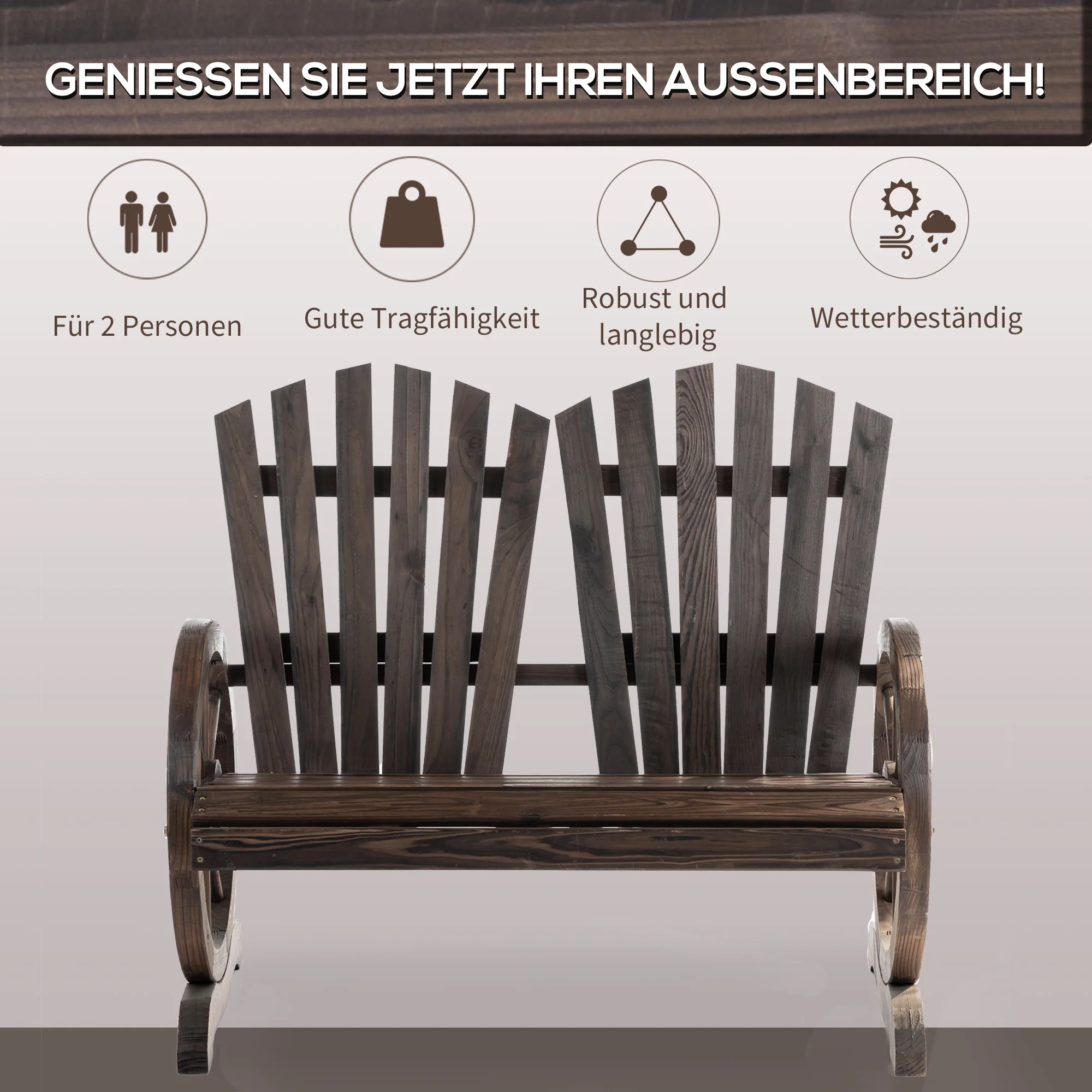 Garden Bench with Armrests, Solid Wood, Dark Brown - Image 6