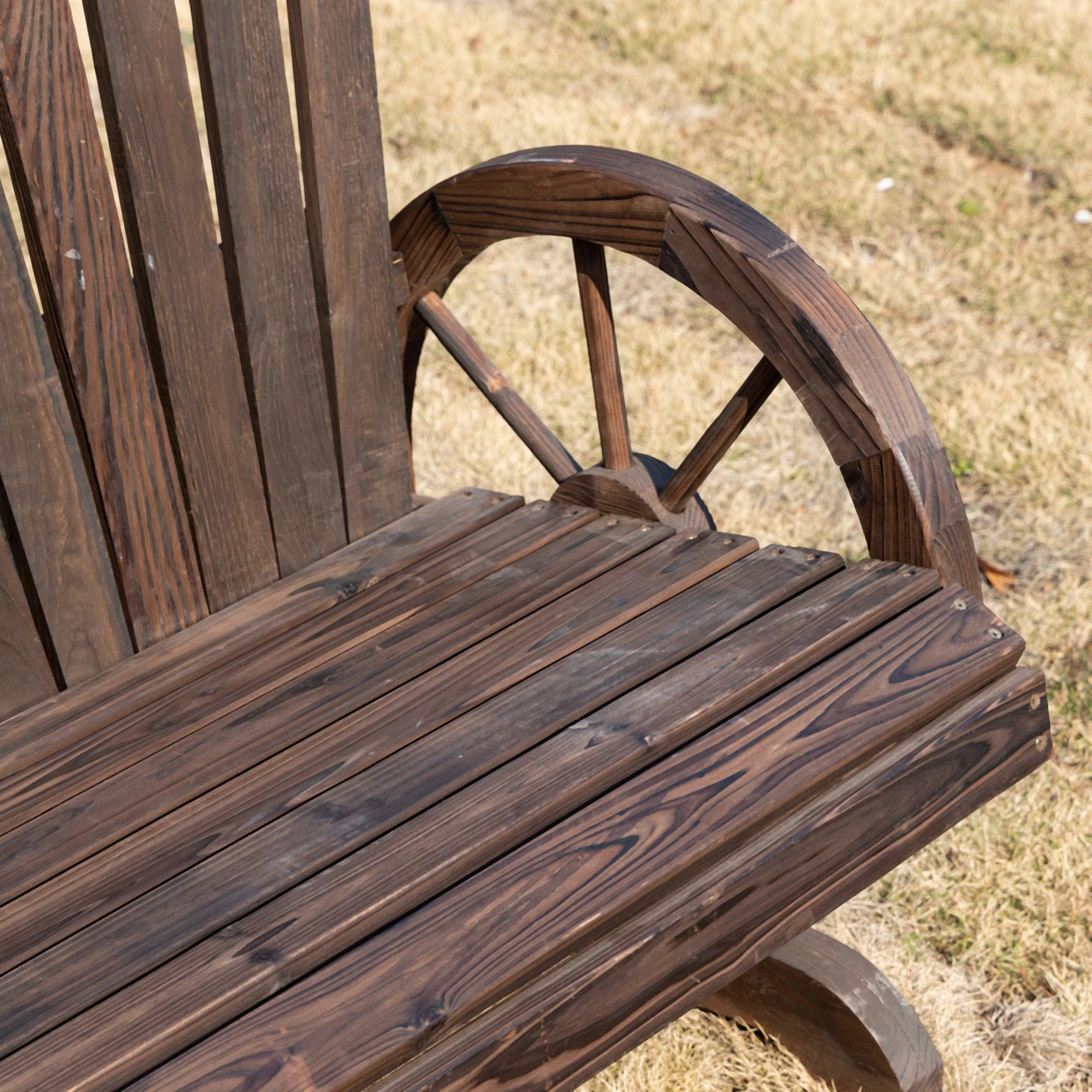 Garden Bench with Armrests, Solid Wood, Dark Brown - Image 7