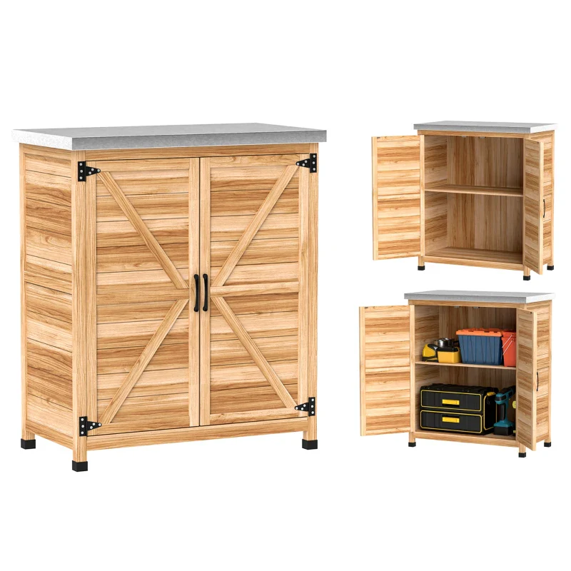 Garden Cabinet Internal Shelf Workbench 79x43x92cm - Wood Color - Image 2