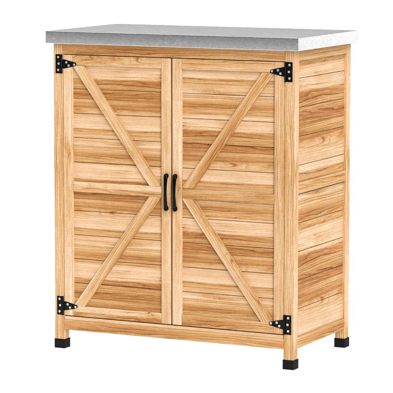 Garden Cabinet Internal Shelf Workbench 79x43x92cm - Wood Color - Image 5