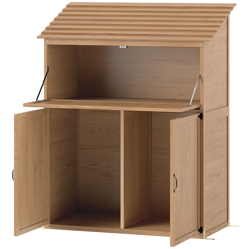 Garden Cabinet, Tool Shed with Folding Shelf & Double Doors, Natural Wood - Image 2