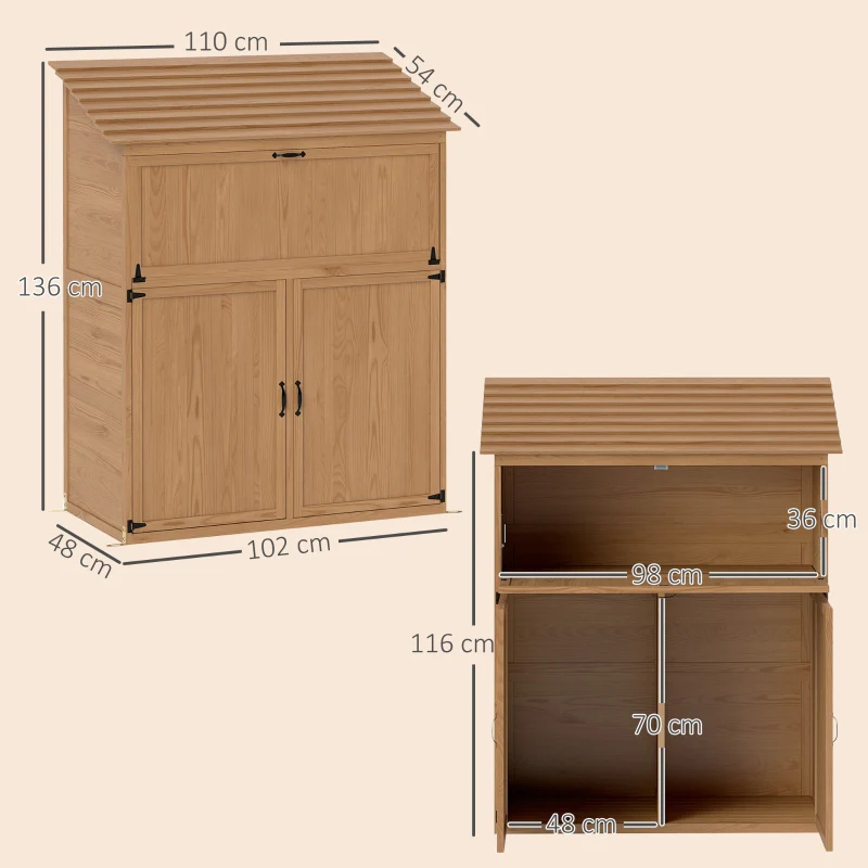 Garden Cabinet, Tool Shed with Folding Shelf & Double Doors, Natural Wood - Image 3