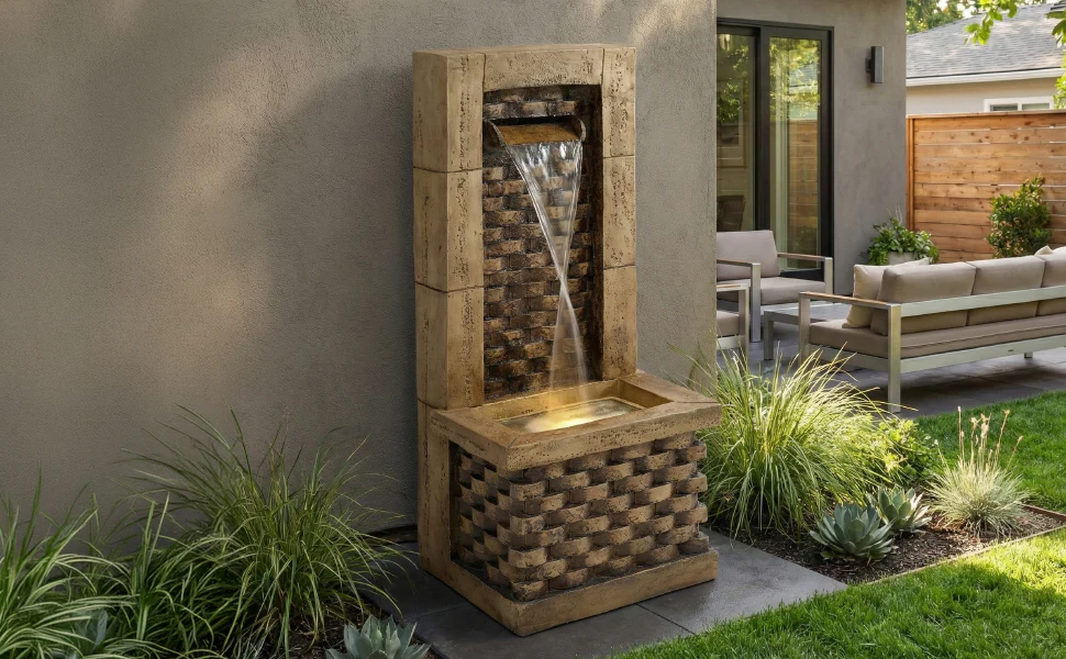 Garden Fountain with 230V Waterfall and Square Door Design, Antique Style - Image 10