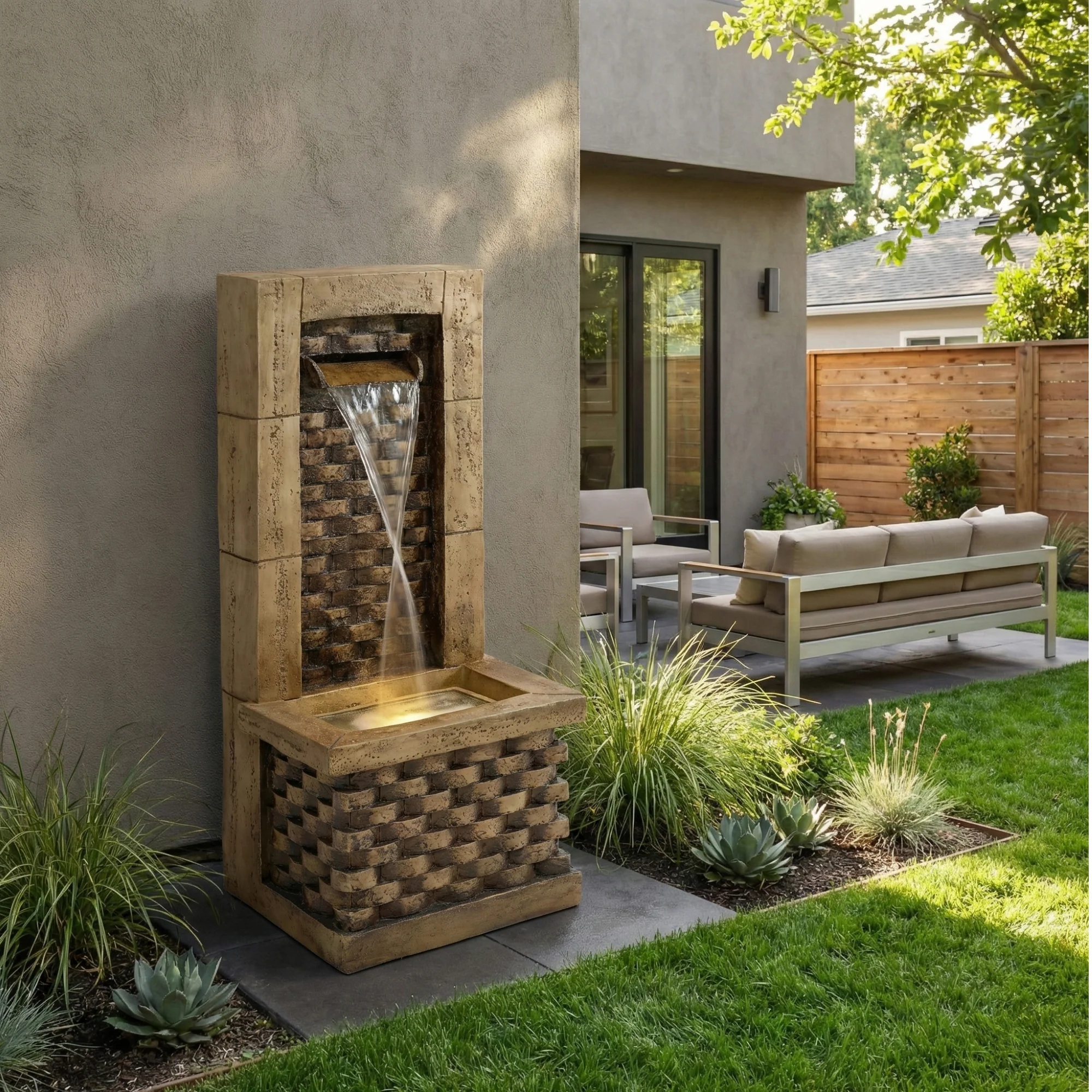 Garden Fountain with 230V Waterfall and Square Door Design, Antique Style - Image 2