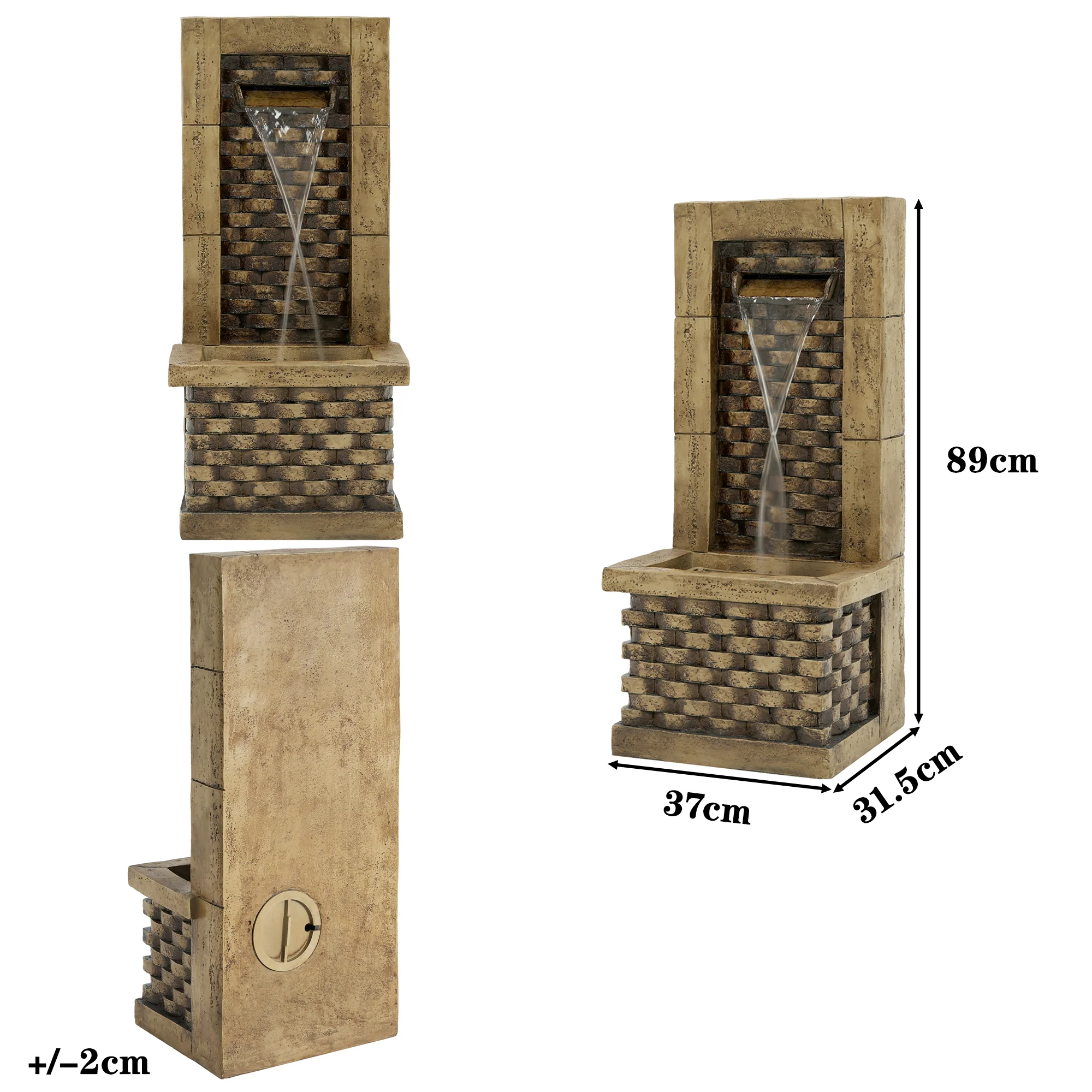 Garden Fountain with 230V Waterfall and Square Door Design, Antique Style - Image 3