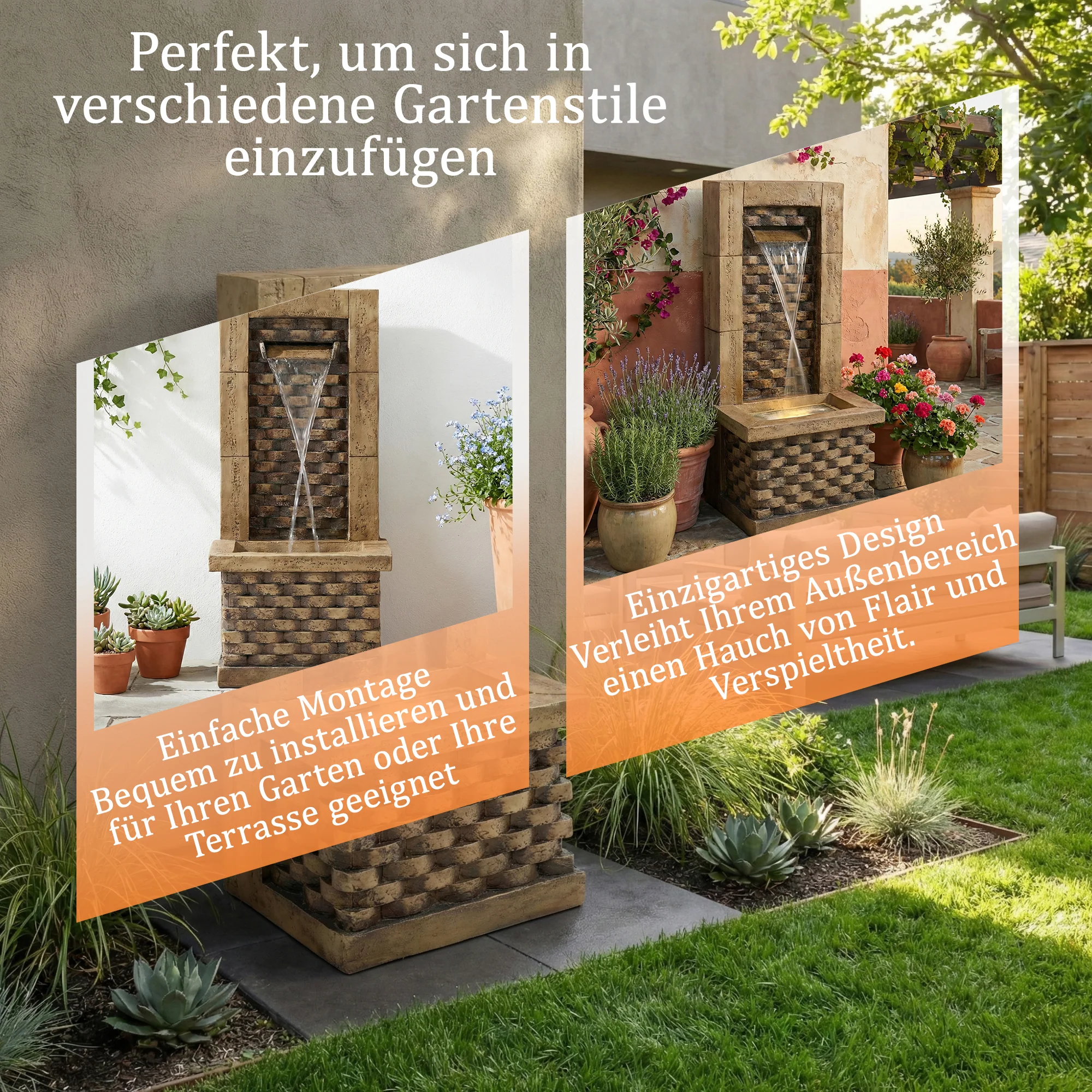 Garden Fountain with 230V Waterfall and Square Door Design, Antique Style - Image 5