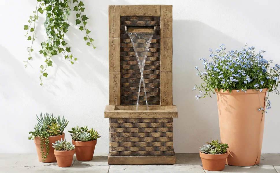 Garden Fountain with 230V Waterfall and Square Door Design, Antique Style - Image 7