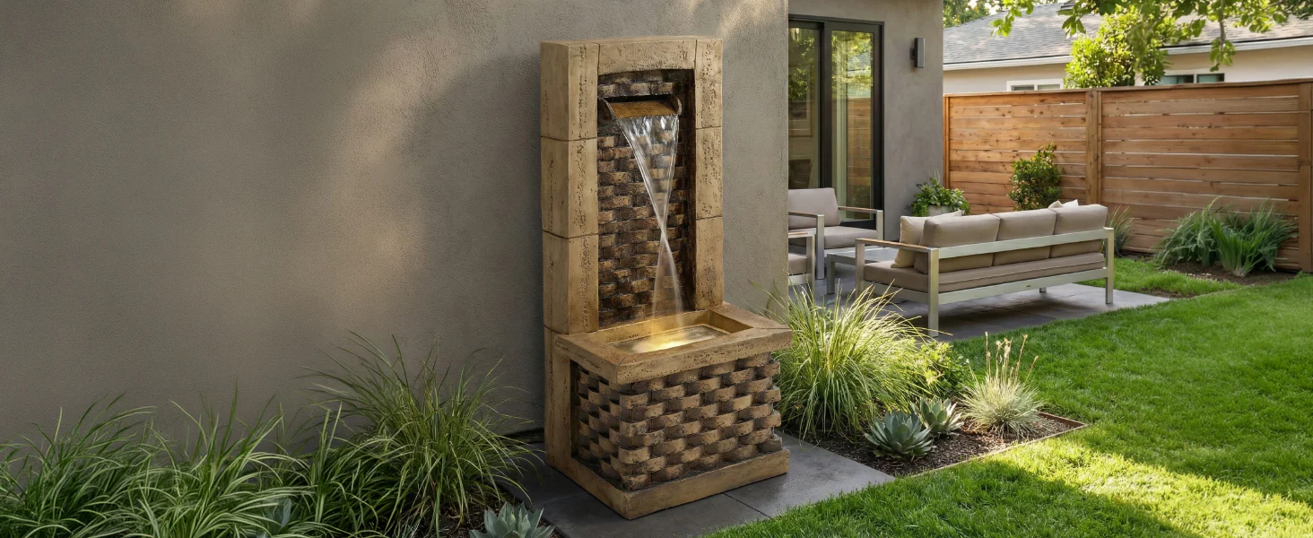 Garden Fountain with 230V Waterfall and Square Door Design, Antique Style - Image 9