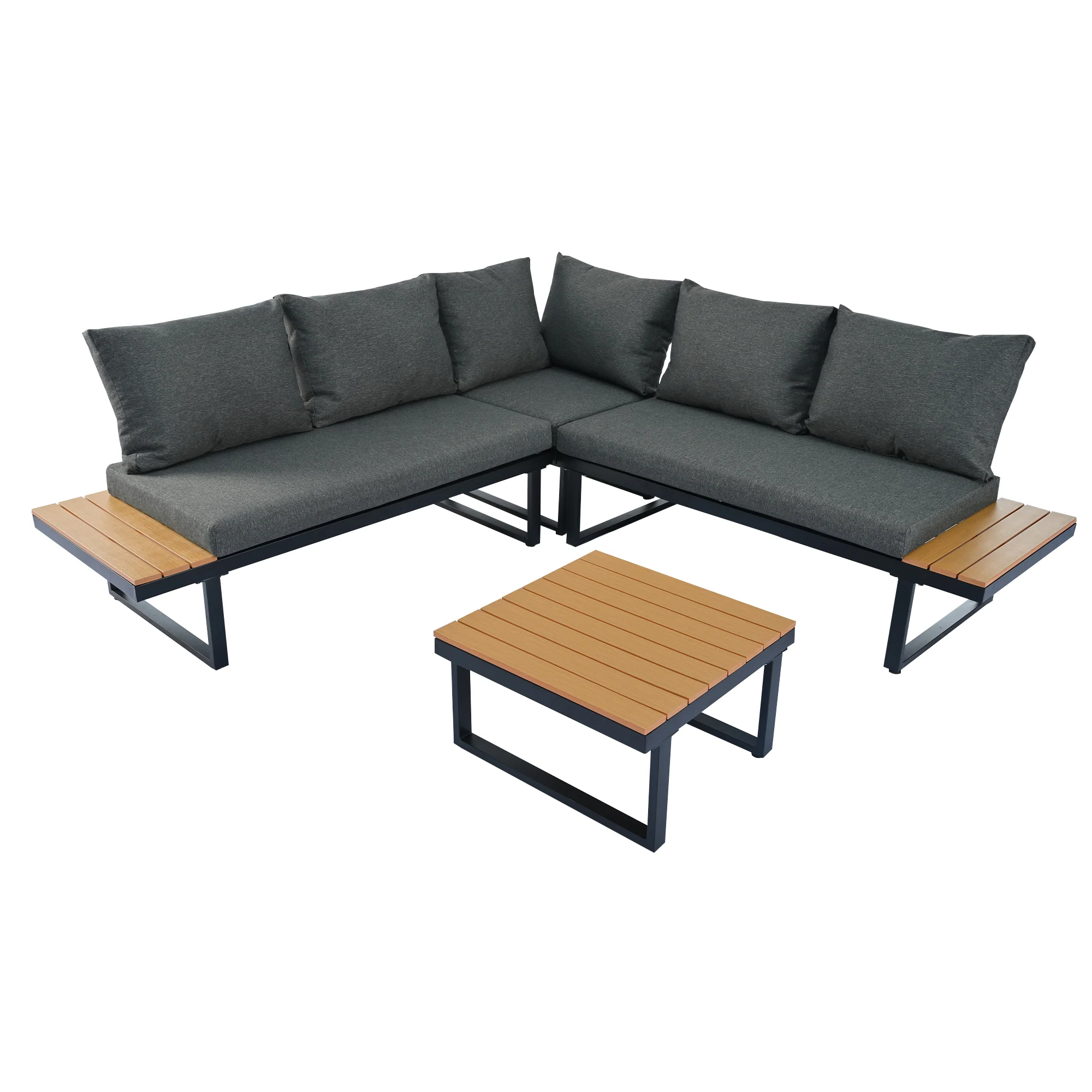 Garden Leisure Set Corner Adjustable Recliner Coffee Table - Grey/Black - Image 10