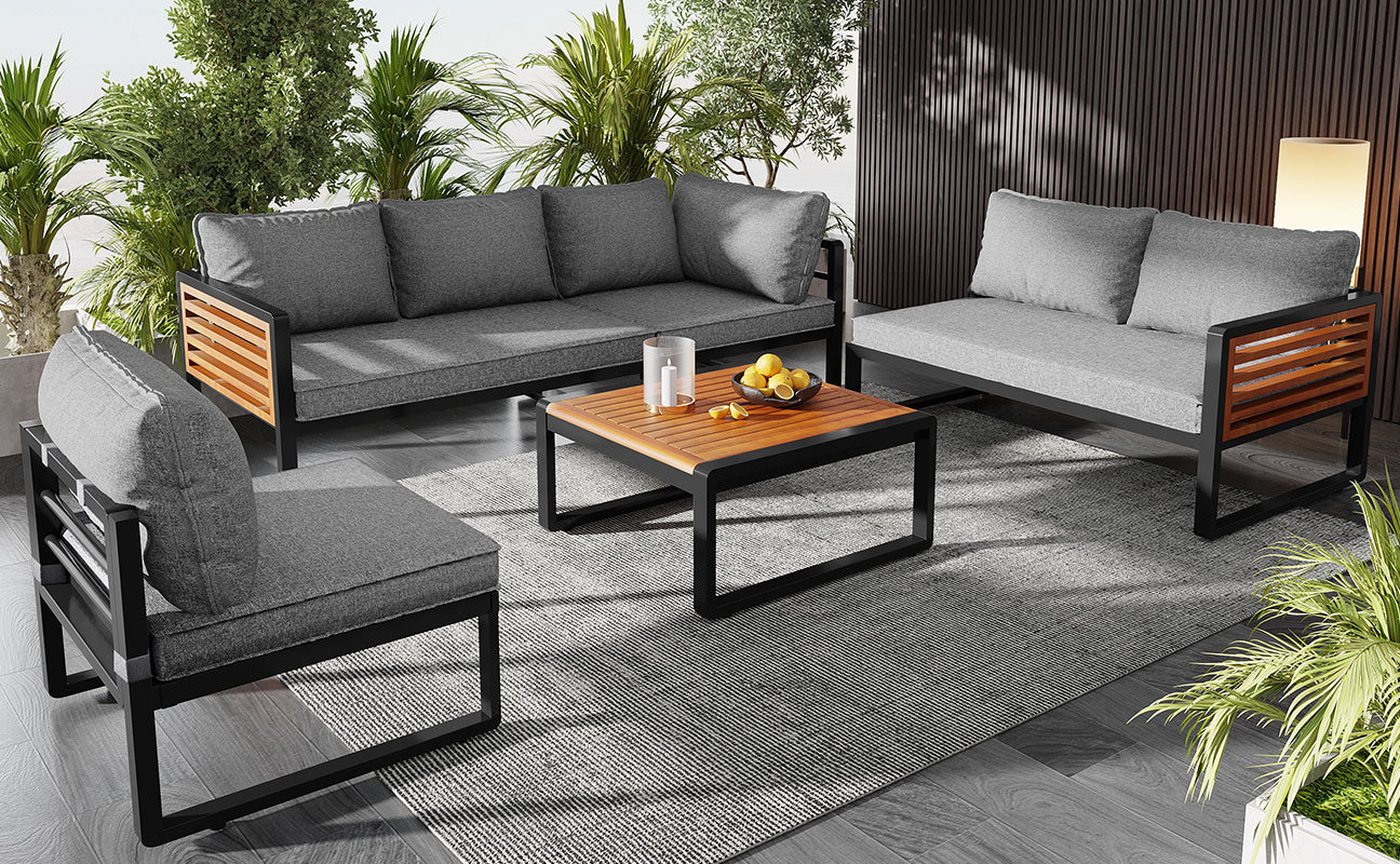 Garden Lounge Set 5-6 Seater Galvanized Iron Frame Wood Armrests - Image 7
