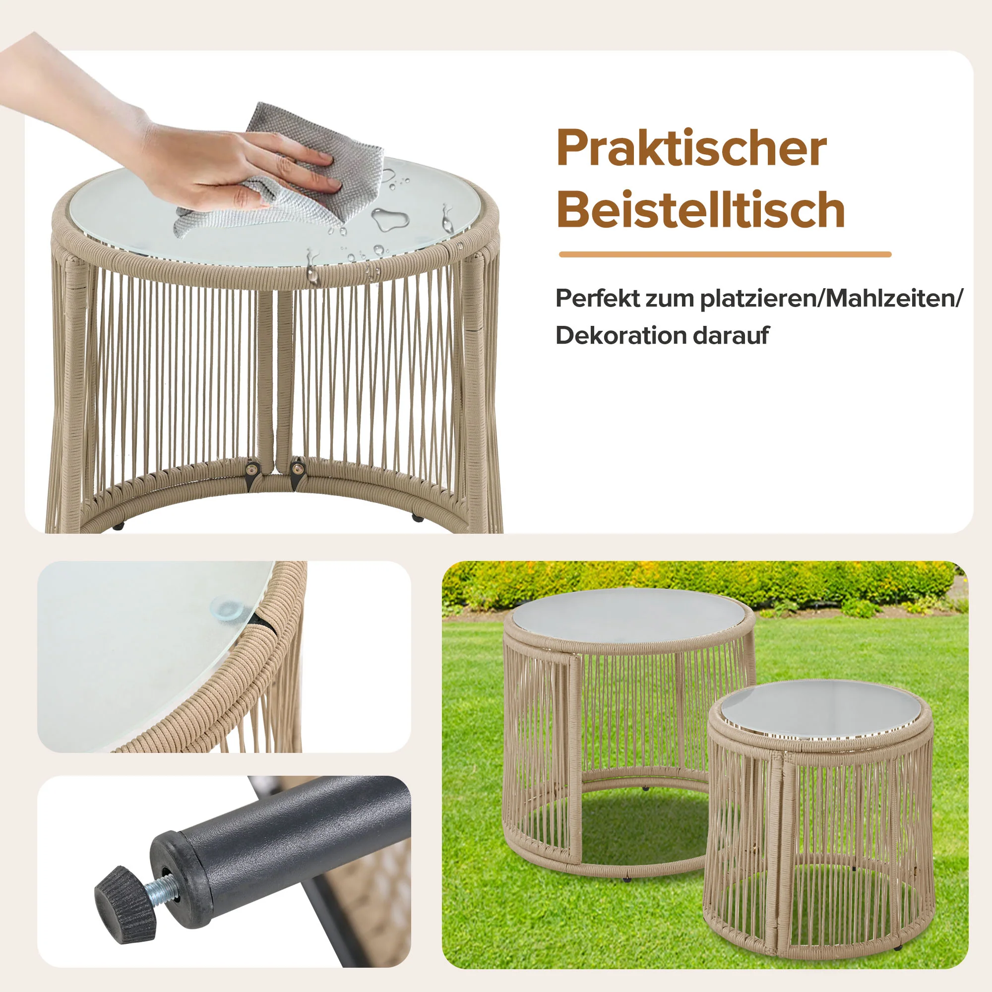 Garden Lounge Set, 6-Piece Woven Rope Furniture with Iron Frame, Beige - Image 5