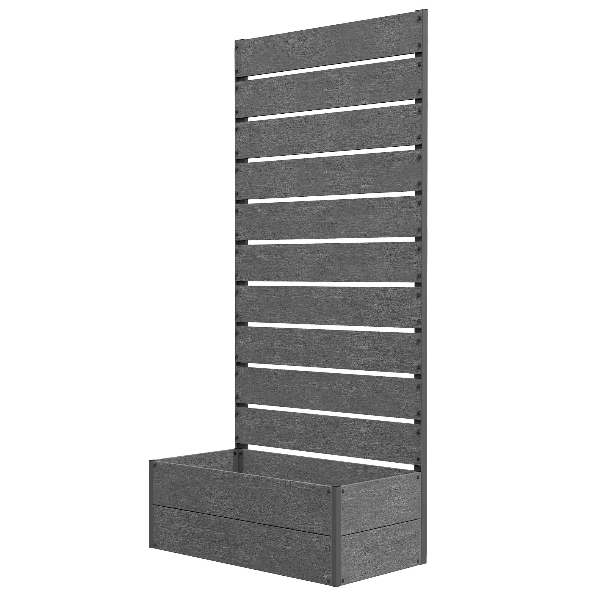 Garden Planter Box with Back Trellis, Grey