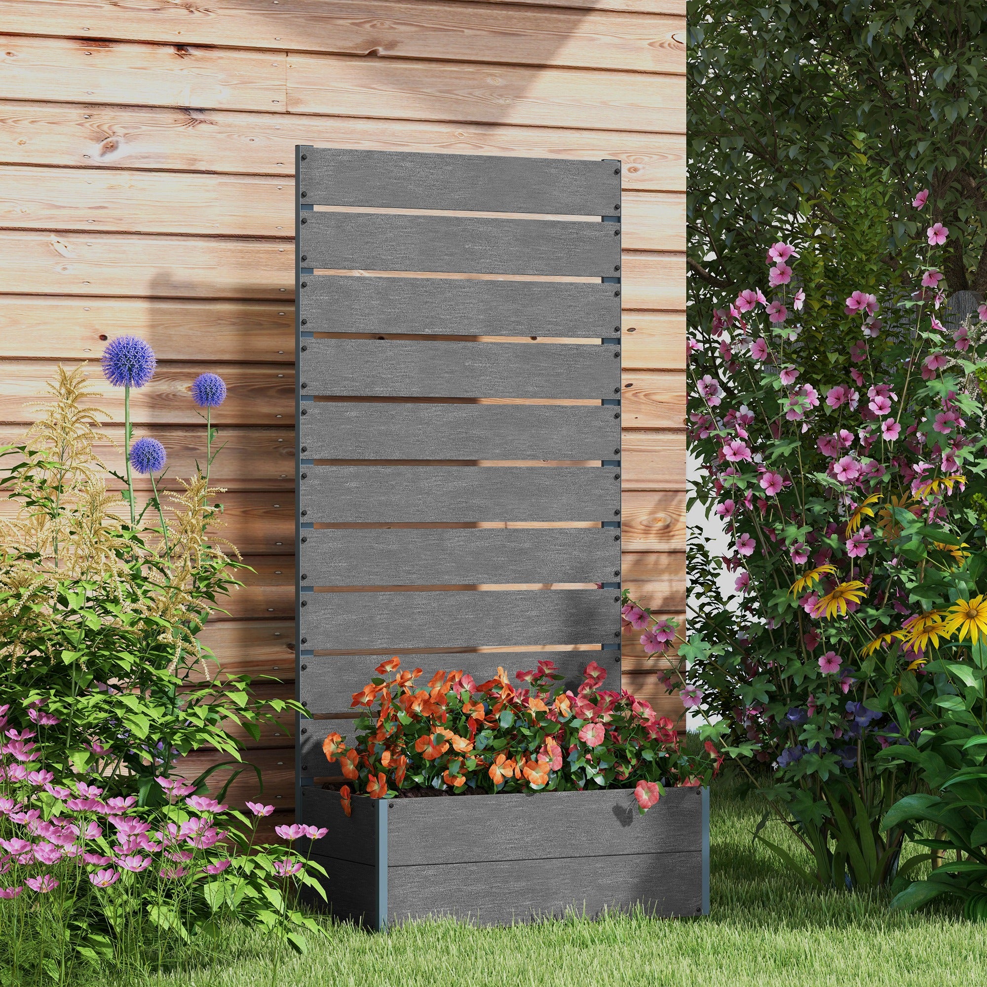 Garden Planter Box with Back Trellis, Grey - Image 2