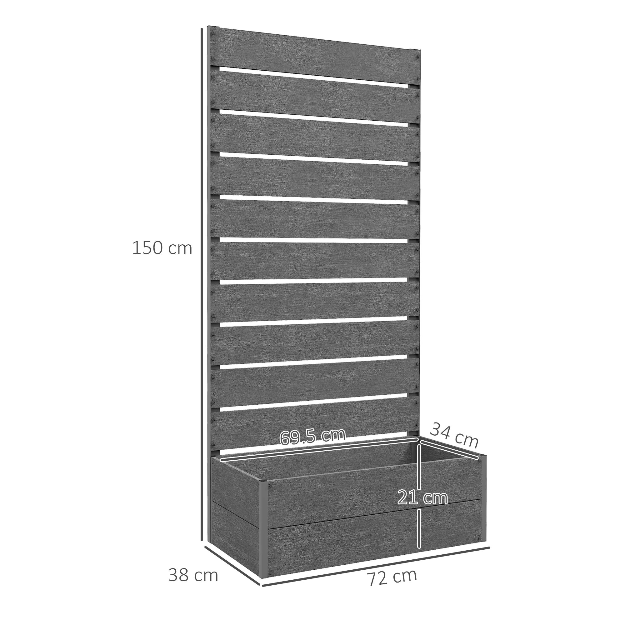 Garden Planter Box with Back Trellis, Grey - Image 3