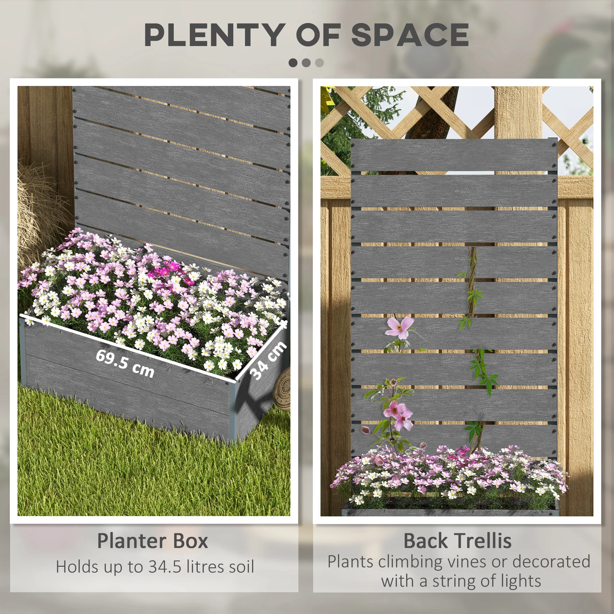 Garden Planter Box with Back Trellis, Grey - Image 4