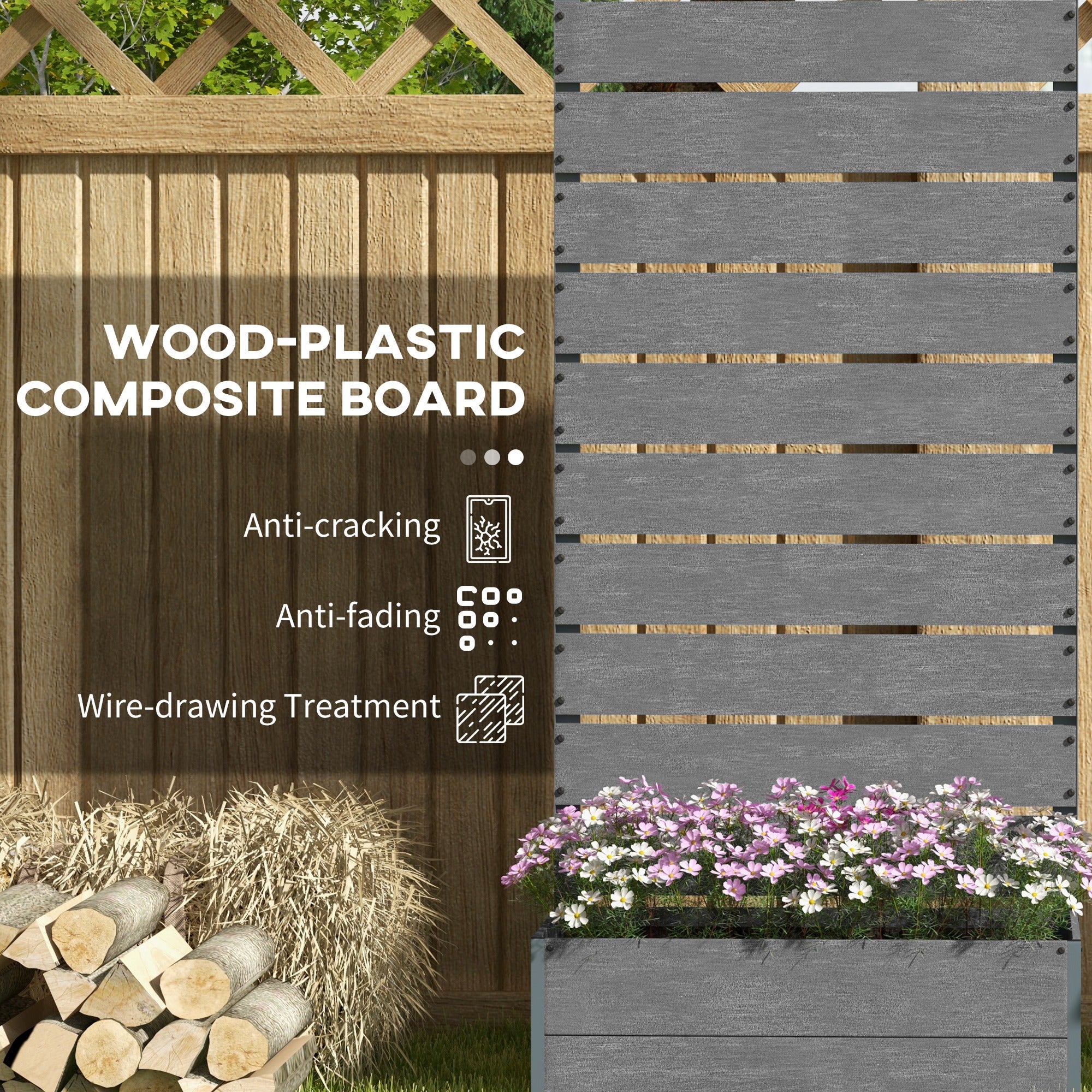 Garden Planter Box with Back Trellis, Grey - Image 5