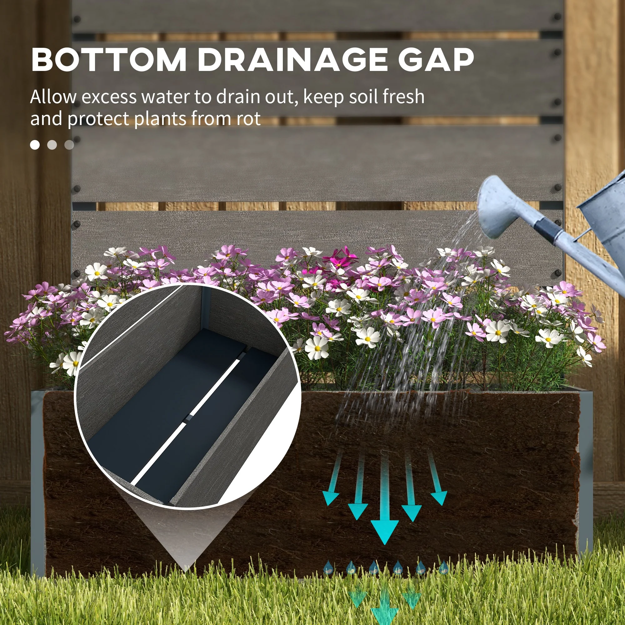 Garden Planter Box with Back Trellis, Grey - Image 6