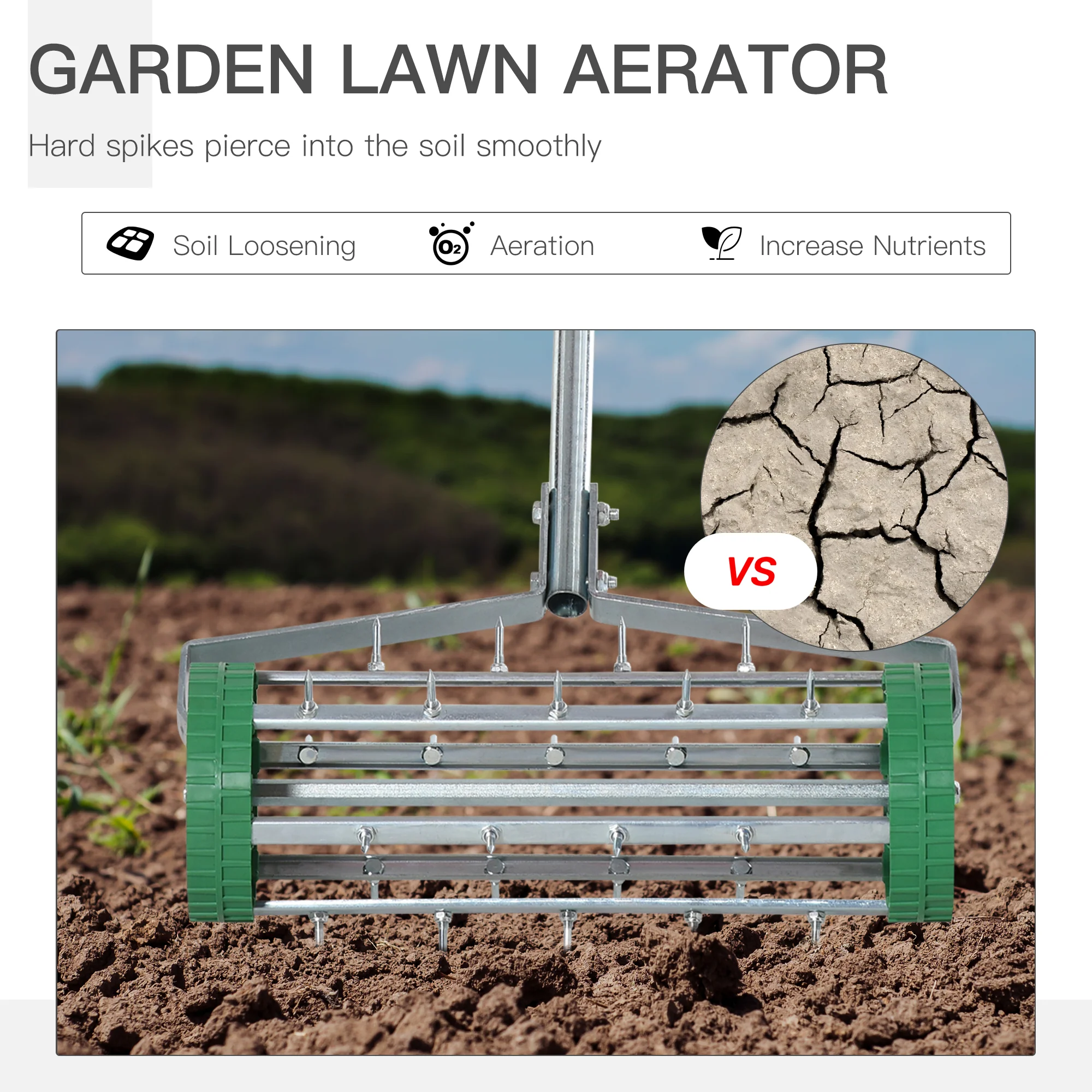 Garden Rolling Lawn Aerator, Heavy Duty Steel Grass Roller with Adjustable Handle - Image 4