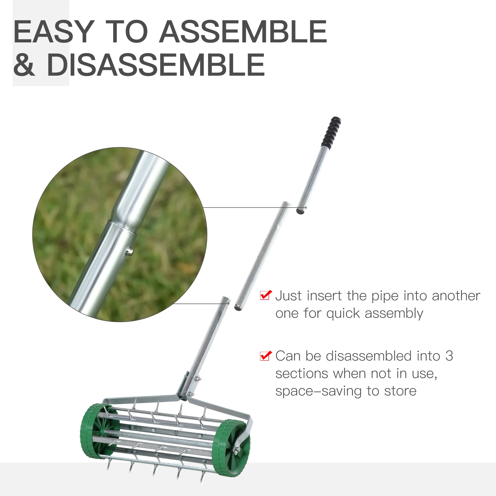 Garden Rolling Lawn Aerator, Heavy Duty Steel Grass Roller with Adjustable Handle - Image 5