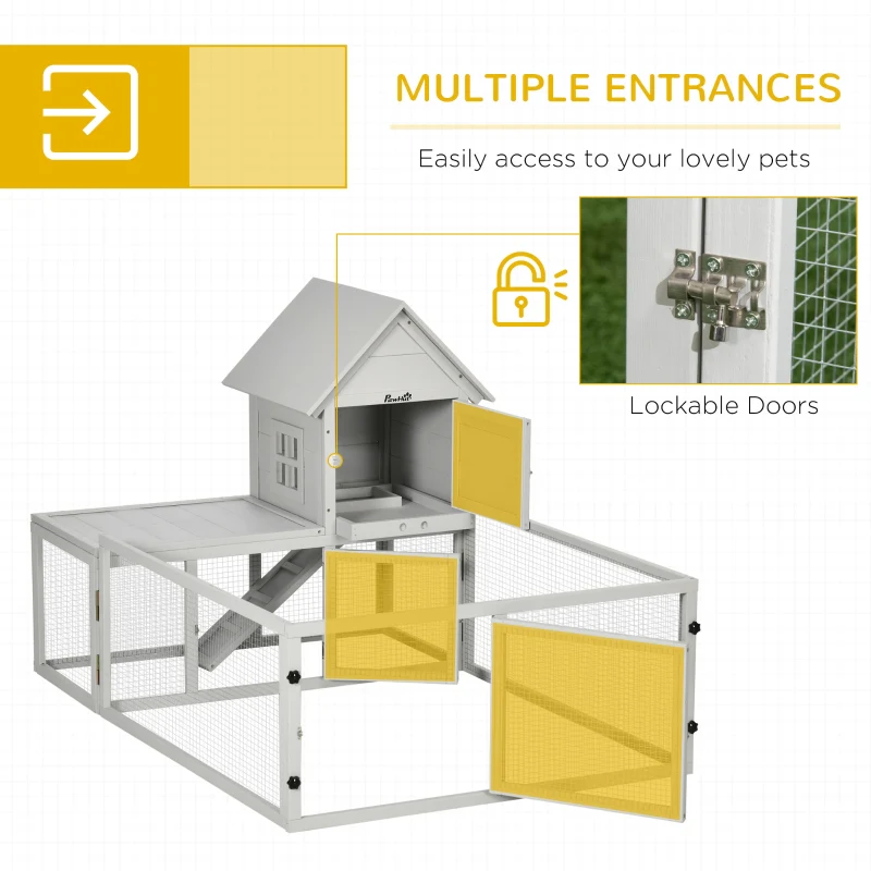 Indoor Rabbit Hutch Guinea Pig Cage with Slide-Out Tray, Large Fenced Area - Light Grey - Image 5