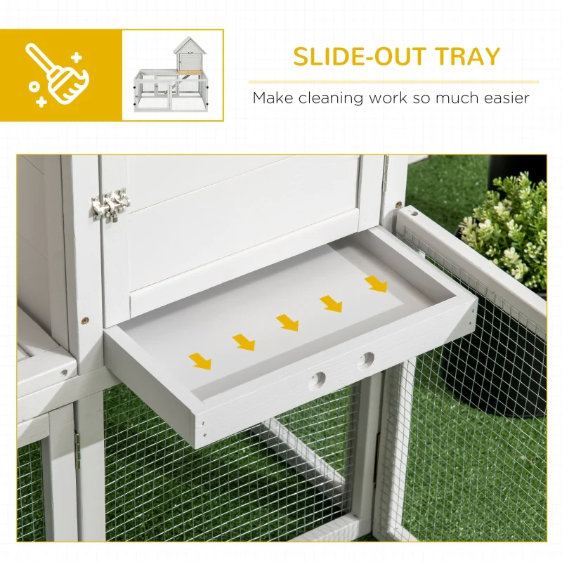 Indoor Rabbit Hutch Guinea Pig Cage with Slide-Out Tray, Large Fenced Area - Light Grey - Image 6