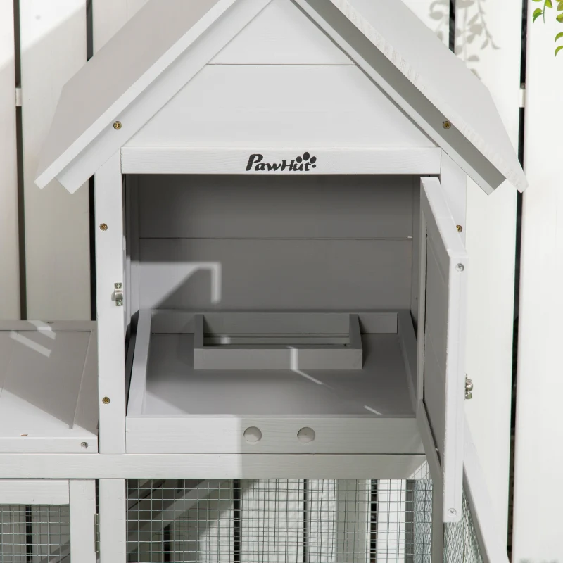 Indoor Rabbit Hutch Guinea Pig Cage with Slide-Out Tray, Large Fenced Area - Light Grey - Image 8