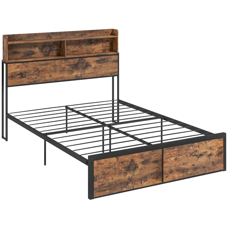 Industrial Double Bed Frame Storage Headboard Steel Rustic Brown - Image 2