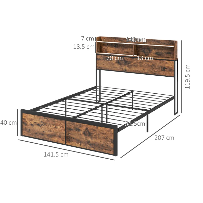 Industrial Double Bed Frame Storage Headboard Steel Rustic Brown - Image 3