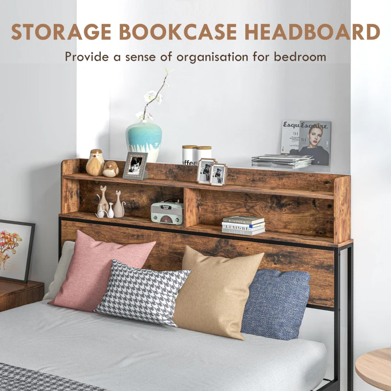 Industrial Double Bed Frame Storage Headboard Steel Rustic Brown - Image 4