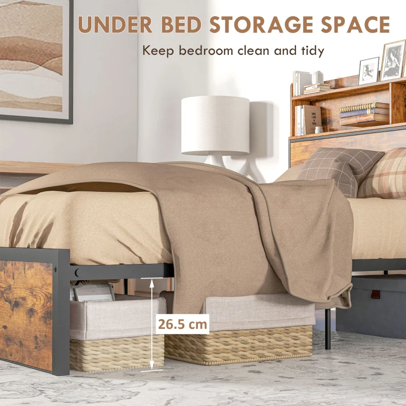 Industrial Double Bed Frame Storage Headboard Steel Rustic Brown - Image 5