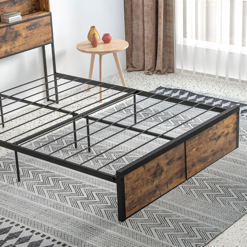 Industrial Double Bed Frame Storage Headboard Steel Rustic Brown - Image 8